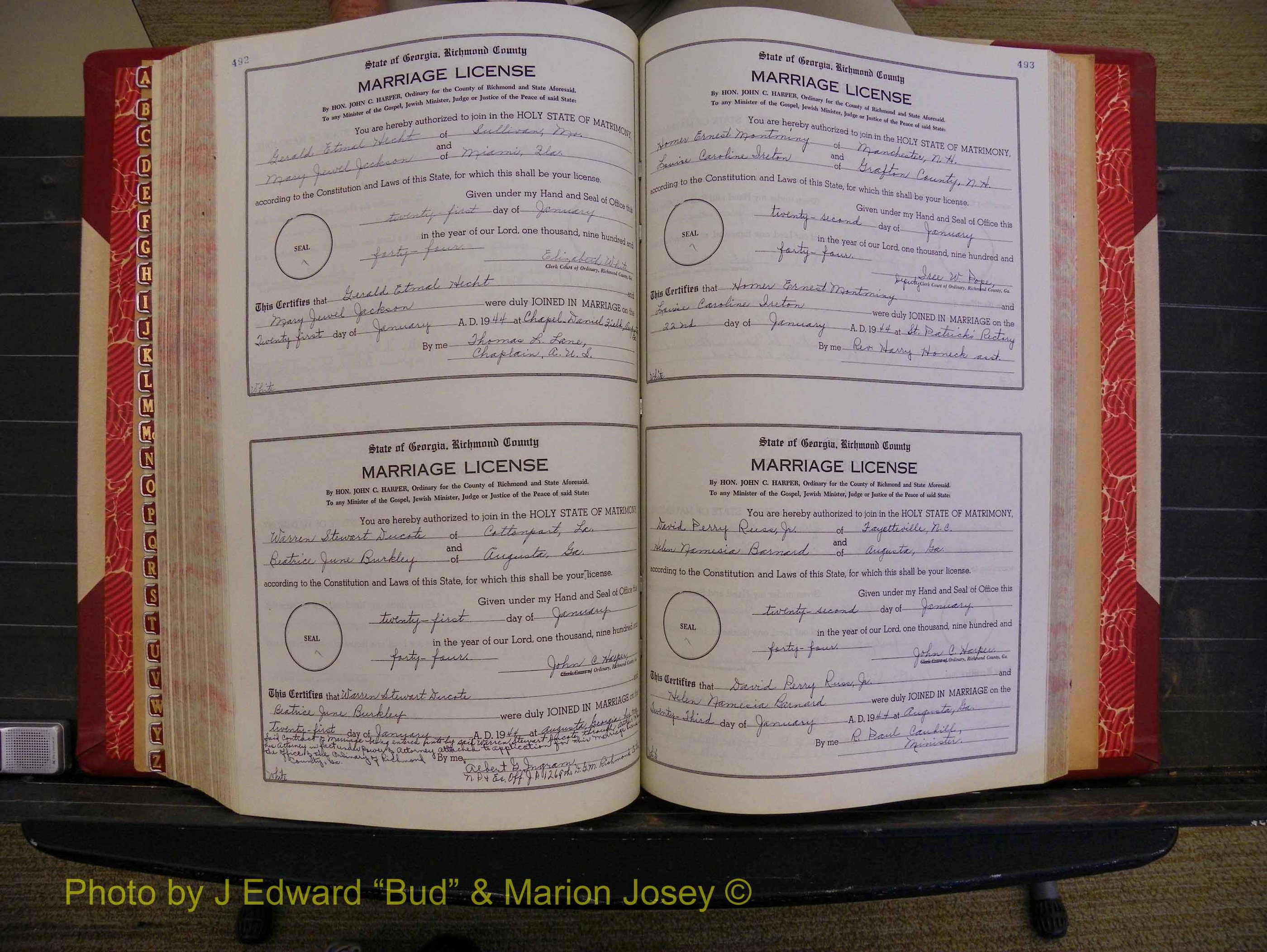 Richmond Marriages, Book V V, 1942-1944 P 492-493.JPG