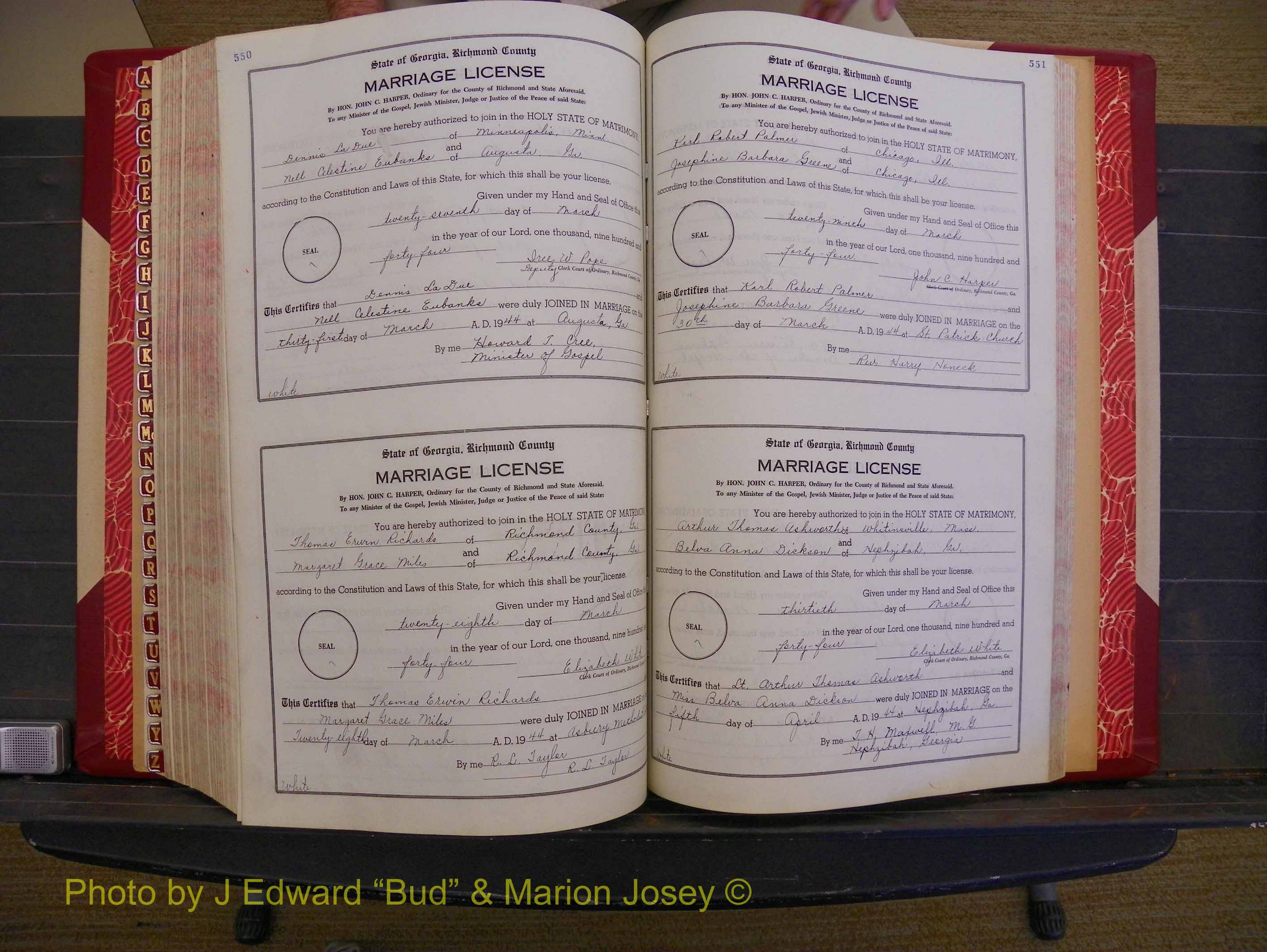 Richmond Marriages, Book V V, 1942-1944 P 550-551.JPG