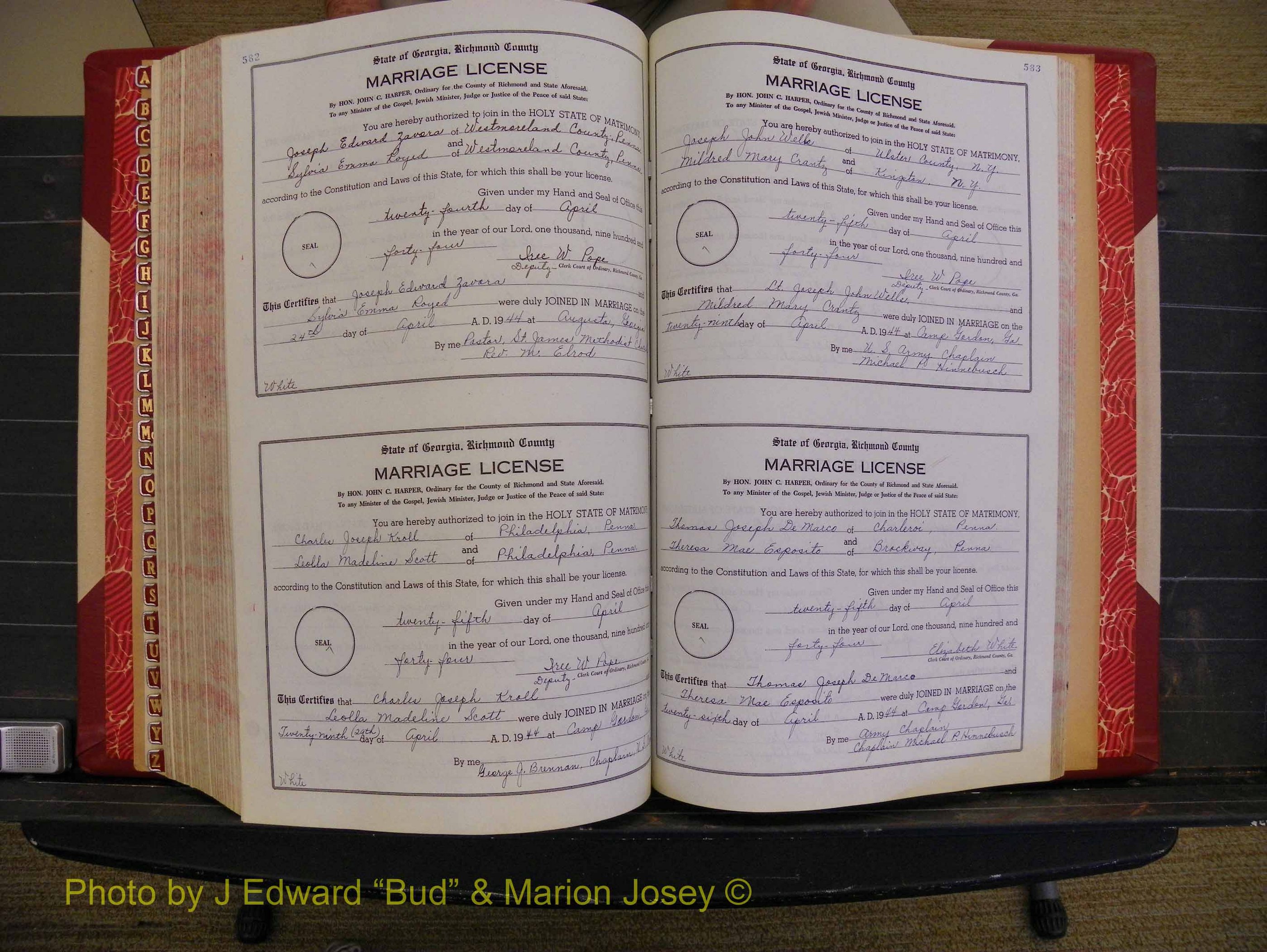 Richmond Marriages, Book V V, 1942-1944 P 582-583.JPG