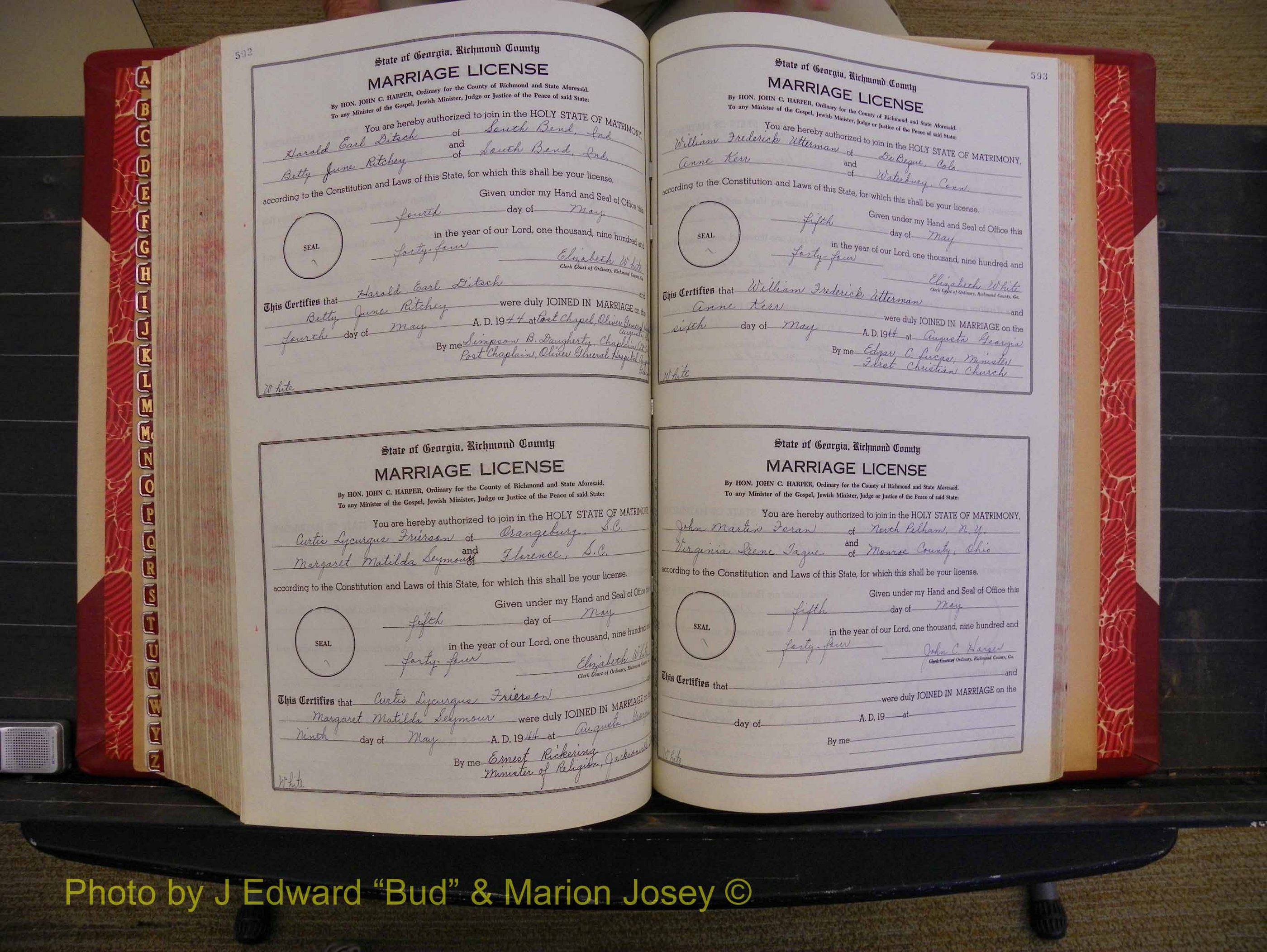 Richmond Marriages, Book V V, 1942-1944 P 592-593.JPG