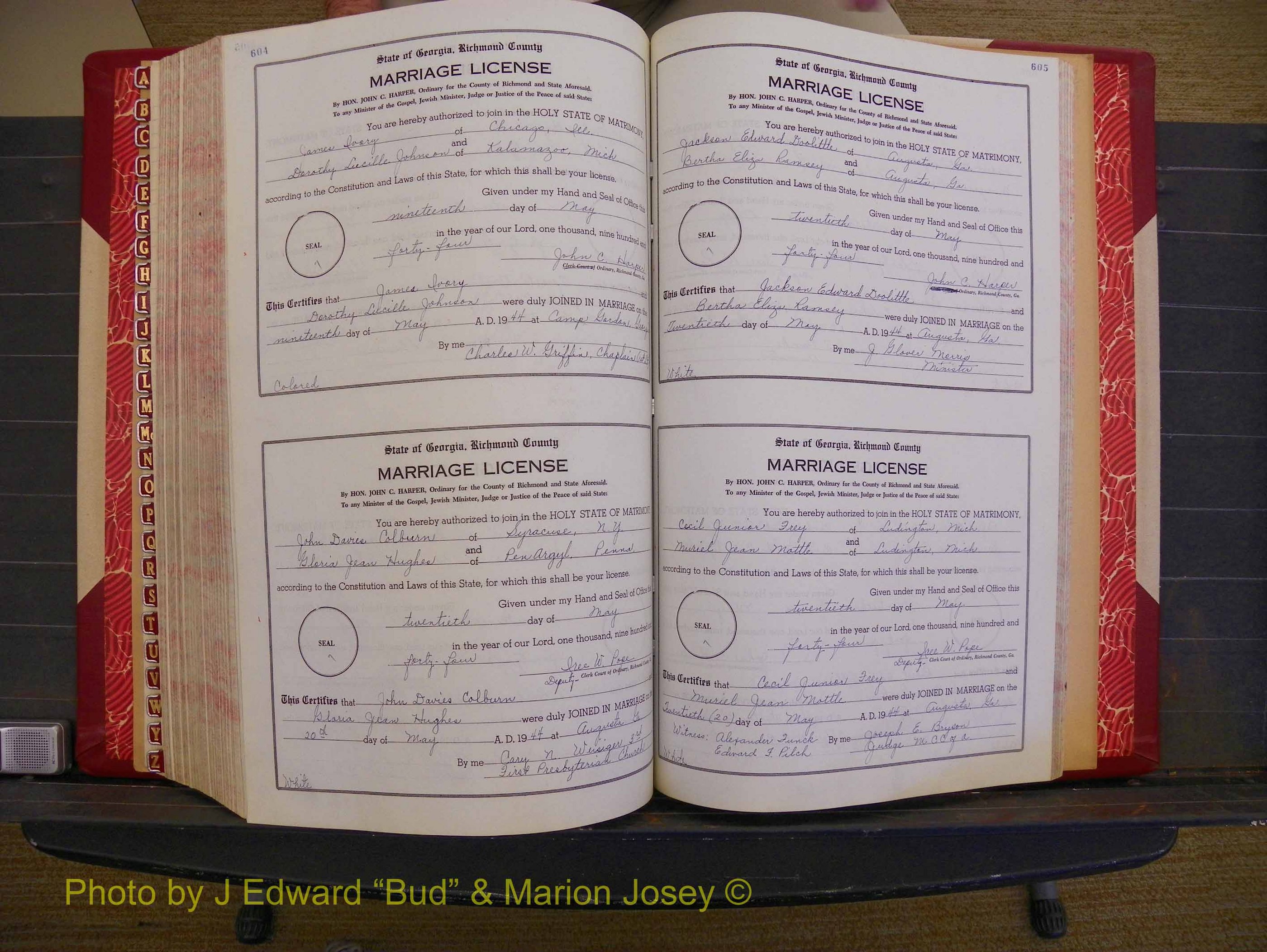 Richmond Marriages, Book V V, 1942-1944 P 604-605.JPG