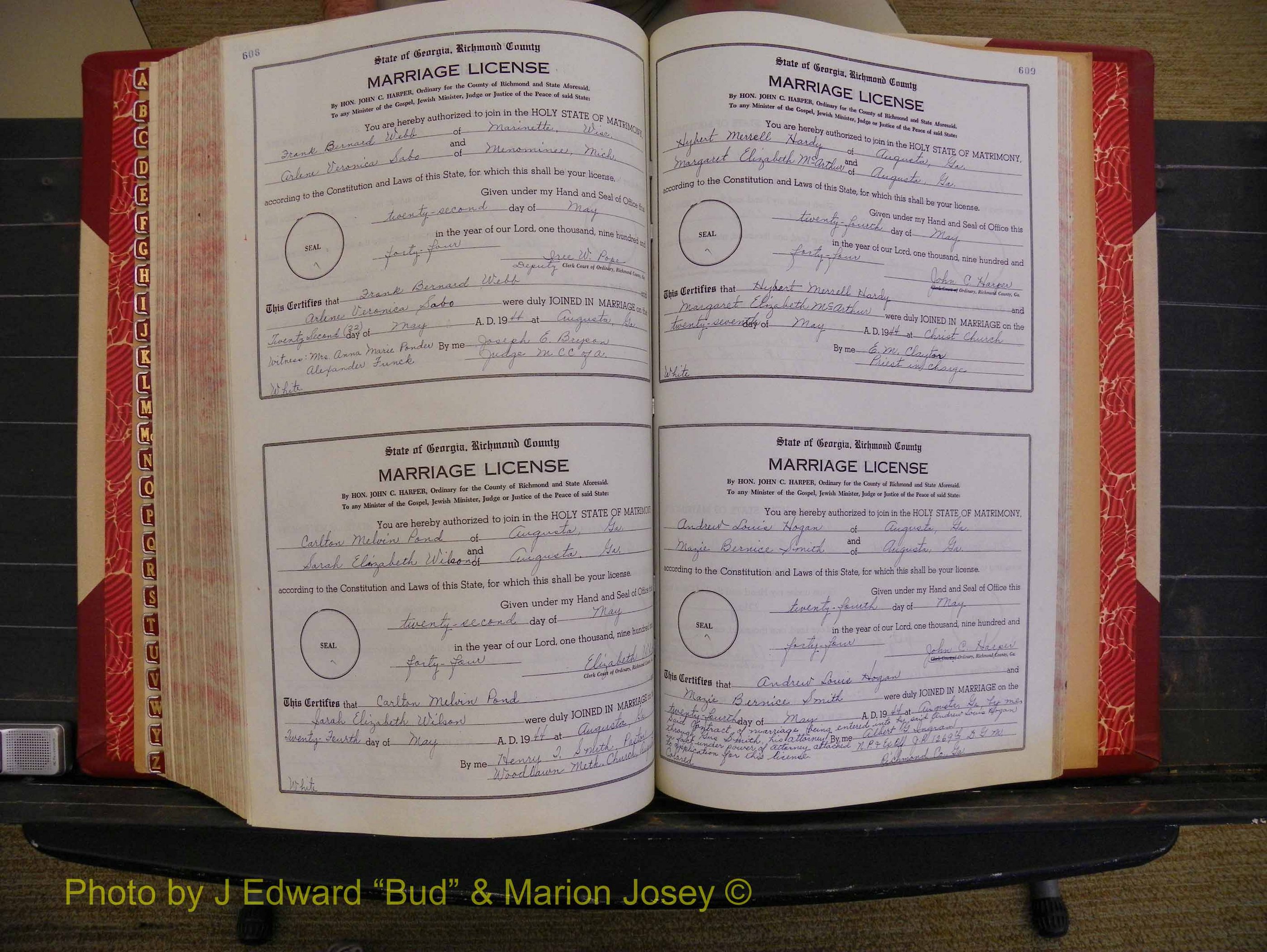 Richmond Marriages, Book V V, 1942-1944 P 608-609.JPG