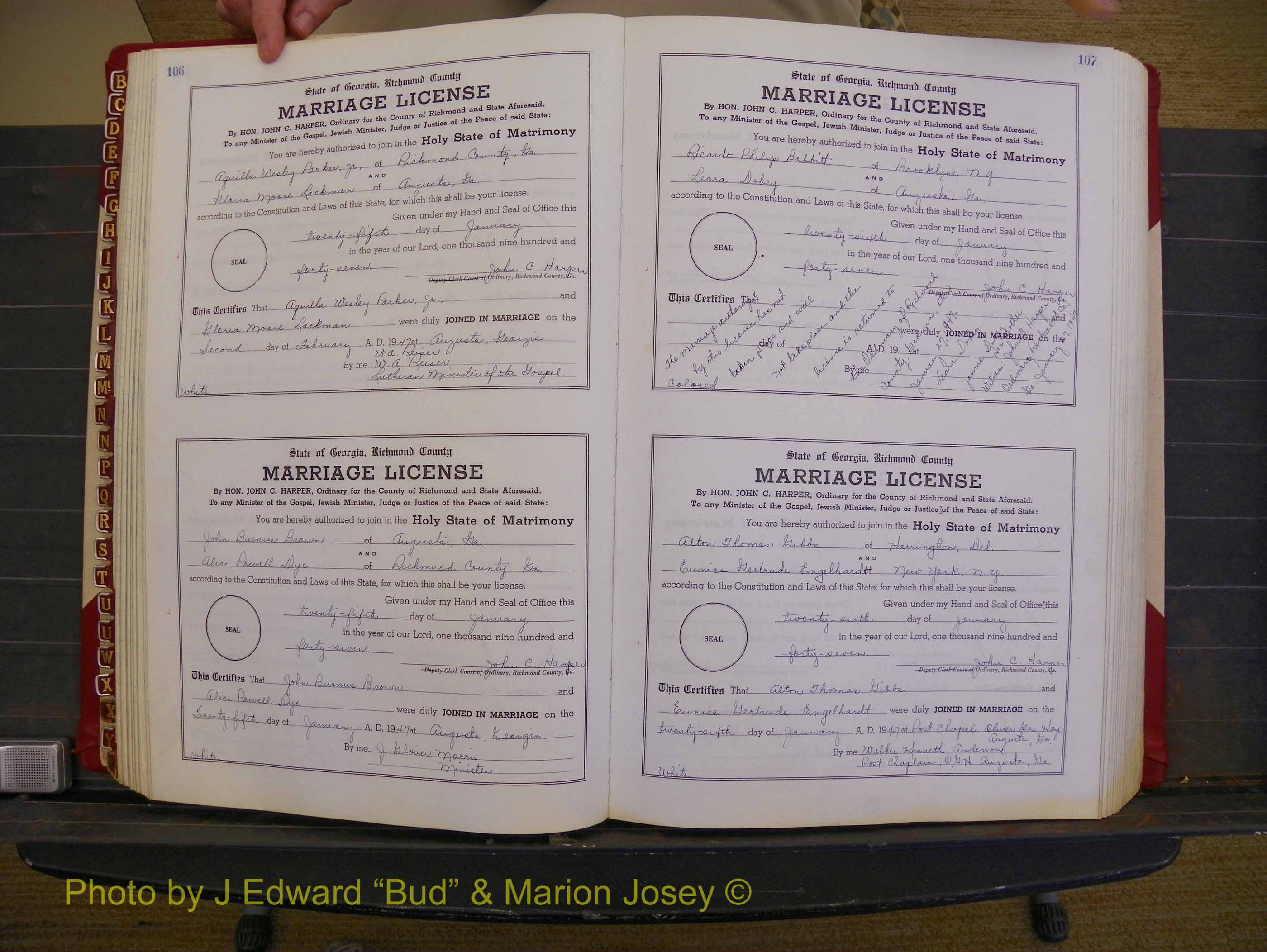 Richmond Marriages, Book XX, 1946-1948 P 106-107.JPG
