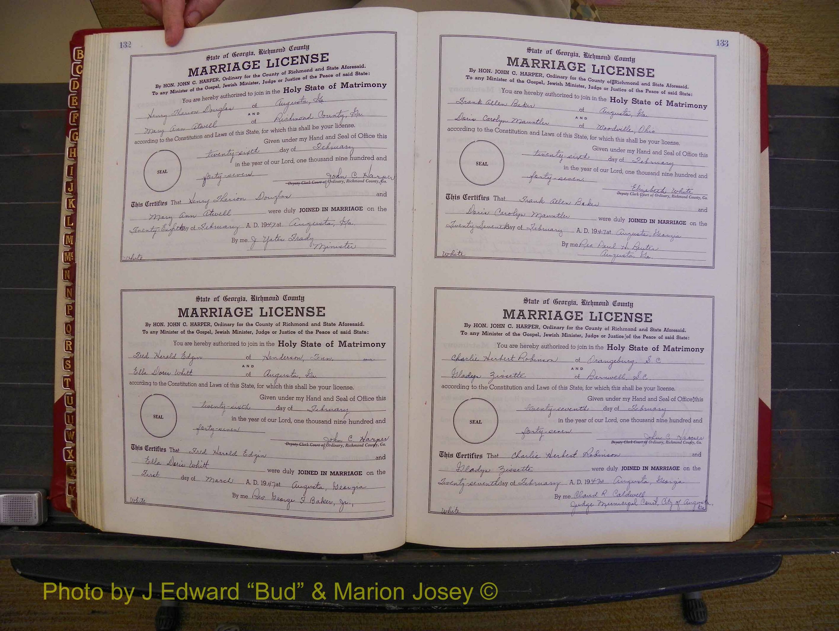 Richmond Marriages, Book XX, 1946-1948 P 132-133.JPG