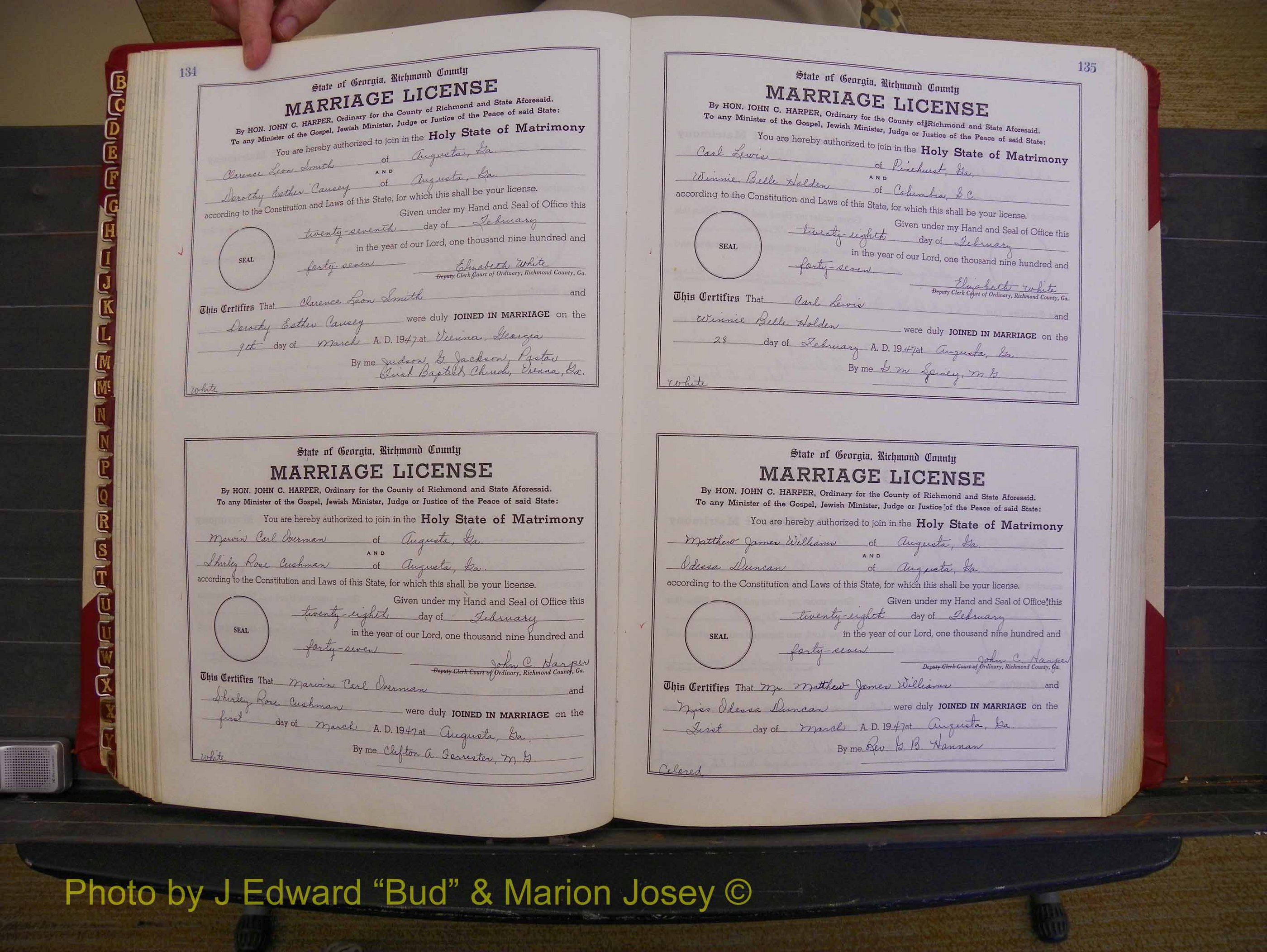 Richmond Marriages, Book XX, 1946-1948 P 134-135.JPG