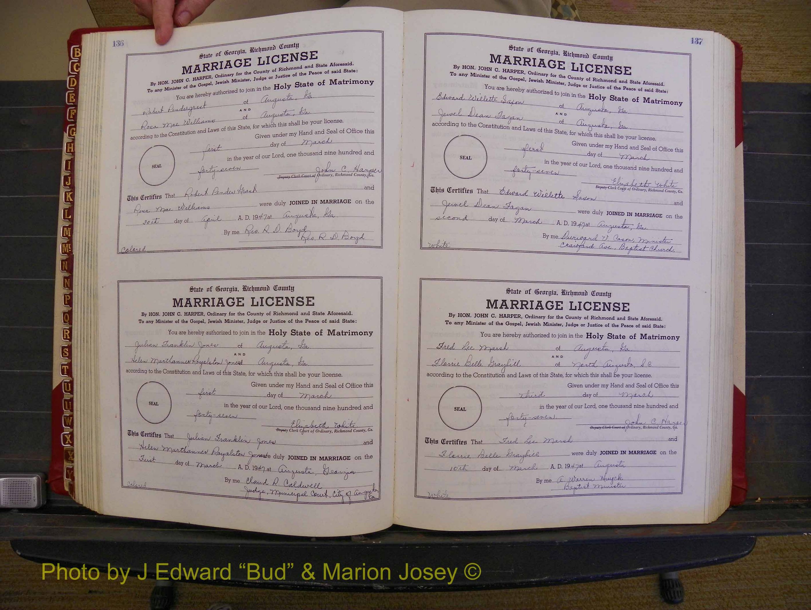 Richmond Marriages, Book XX, 1946-1948 P 136-137.JPG