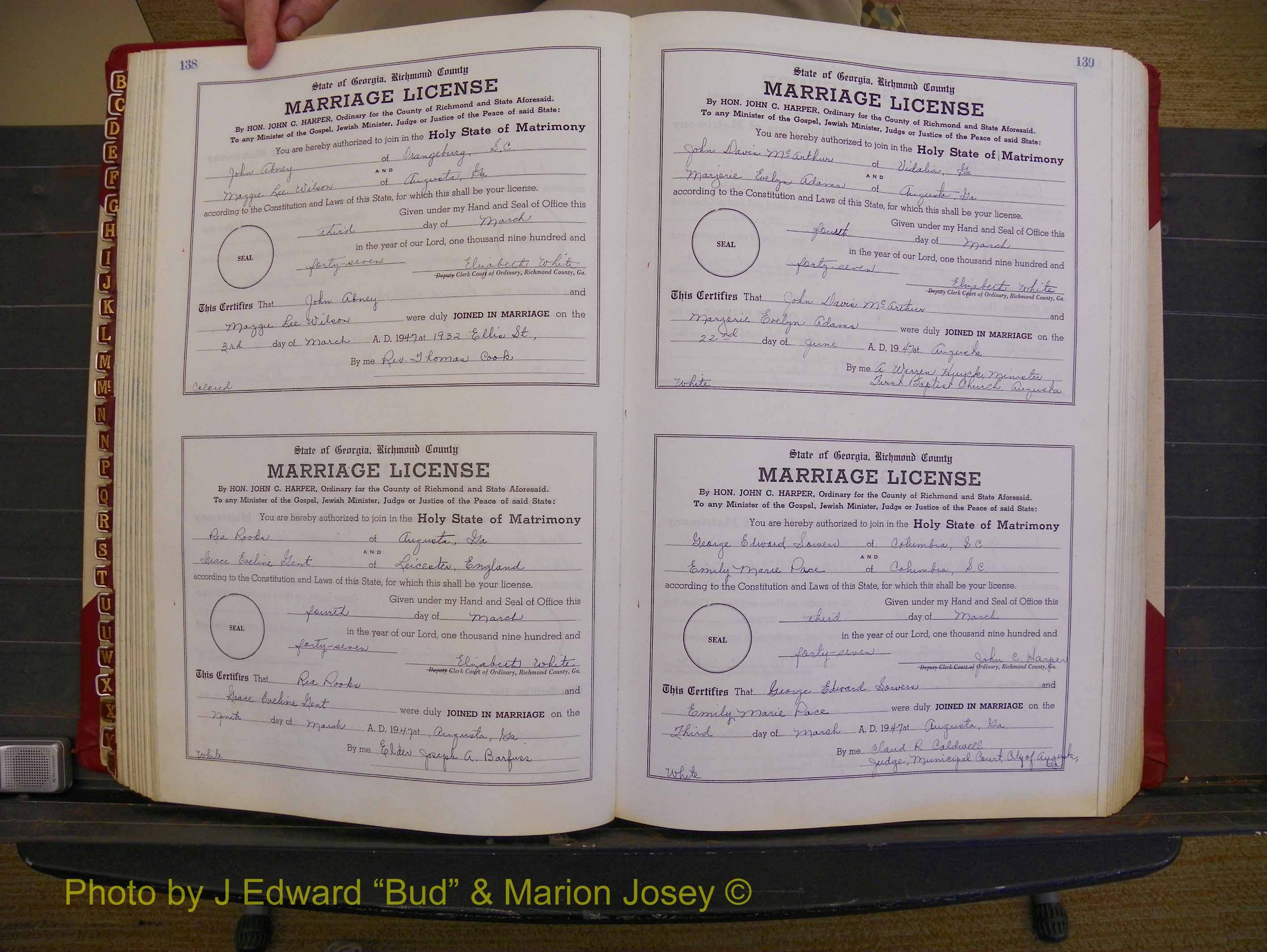 Richmond Marriages, Book XX, 1946-1948 P 138-139.JPG