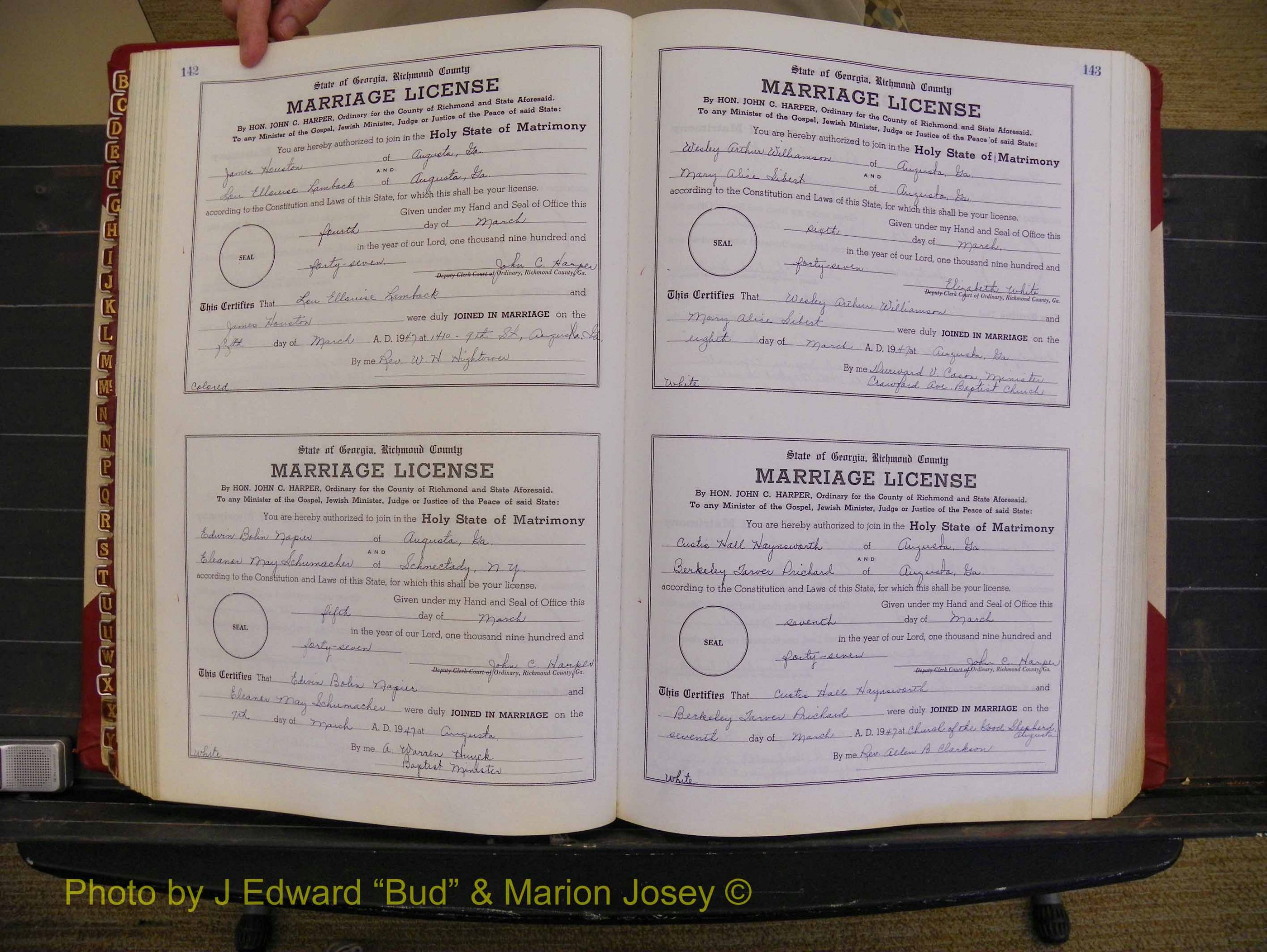 Richmond Marriages, Book XX, 1946-1948 P 142-143.JPG