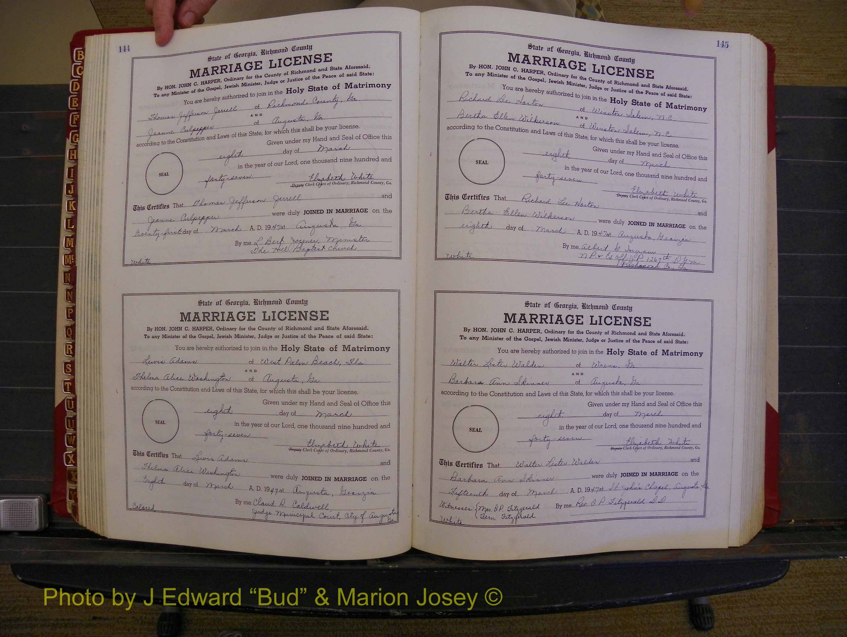 Richmond Marriages, Book XX, 1946-1948 P 144-145.JPG