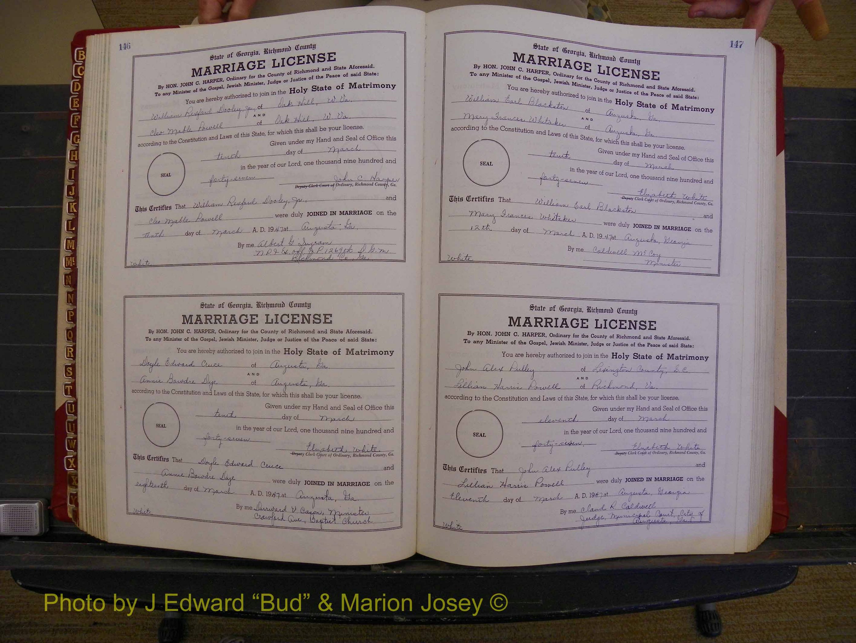 Richmond Marriages, Book XX, 1946-1948 P 146-147.JPG