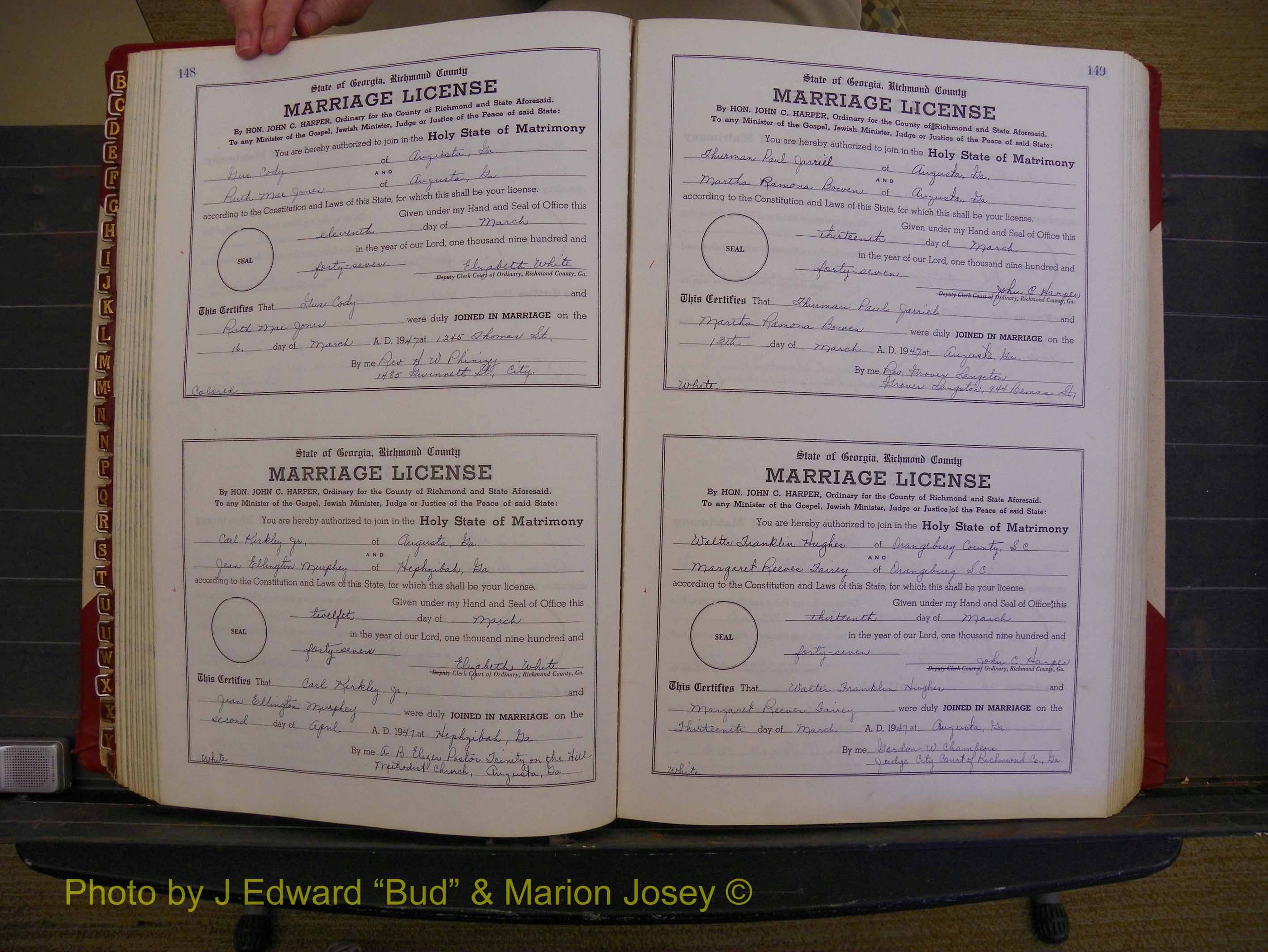 Richmond Marriages, Book XX, 1946-1948 P 148-149.JPG