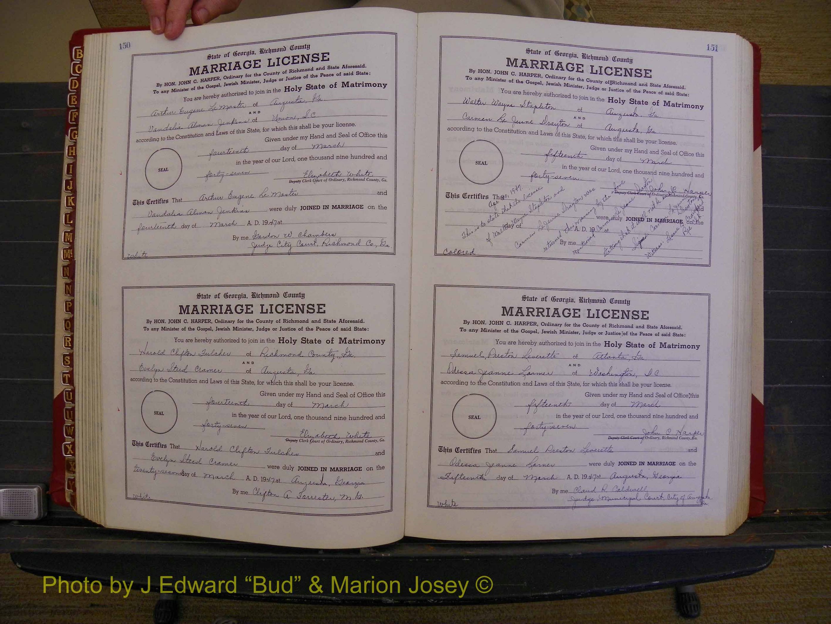 Richmond Marriages, Book XX, 1946-1948 P 150-151.JPG