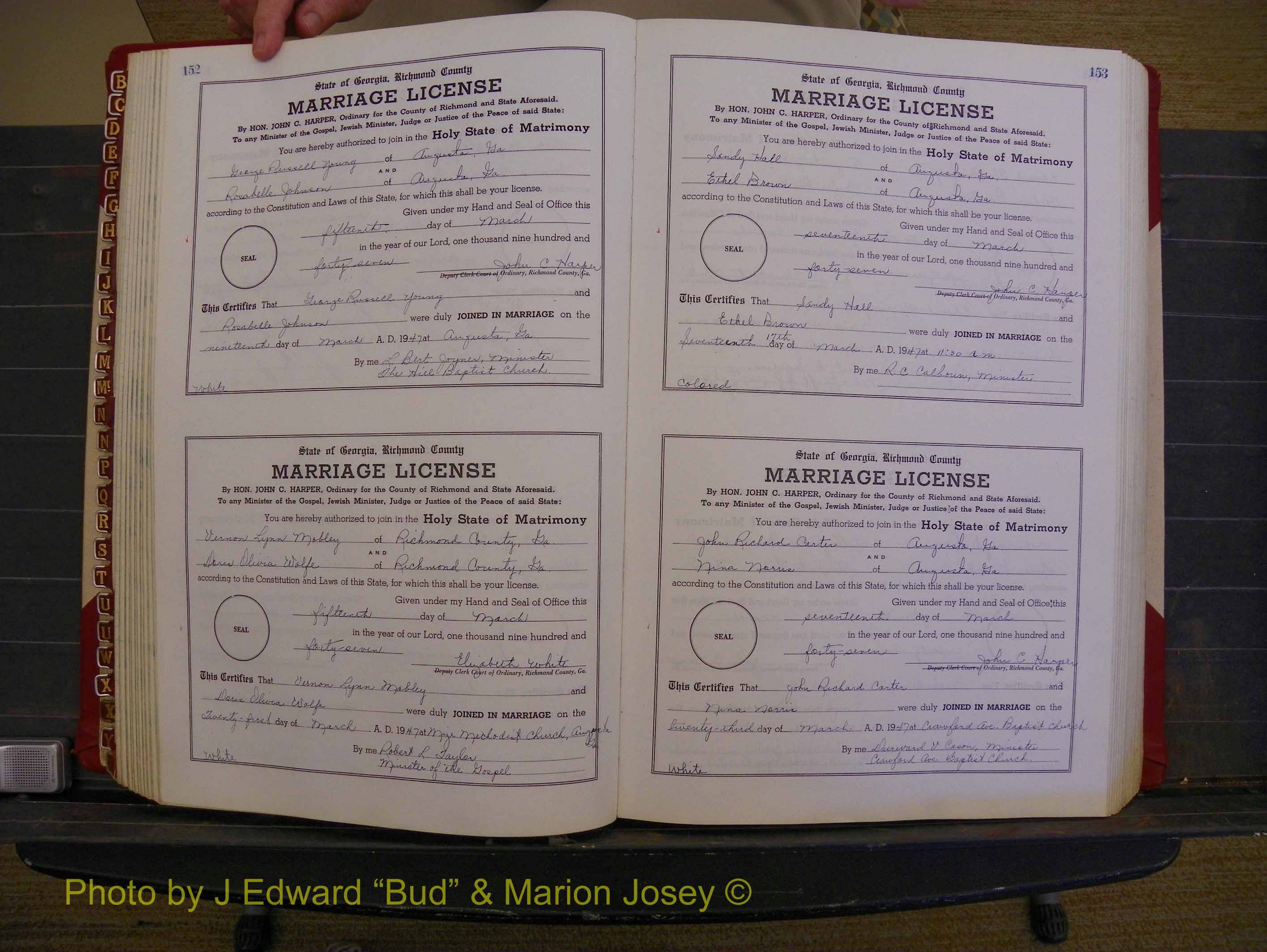 Richmond Marriages, Book XX, 1946-1948 P 152-153.JPG