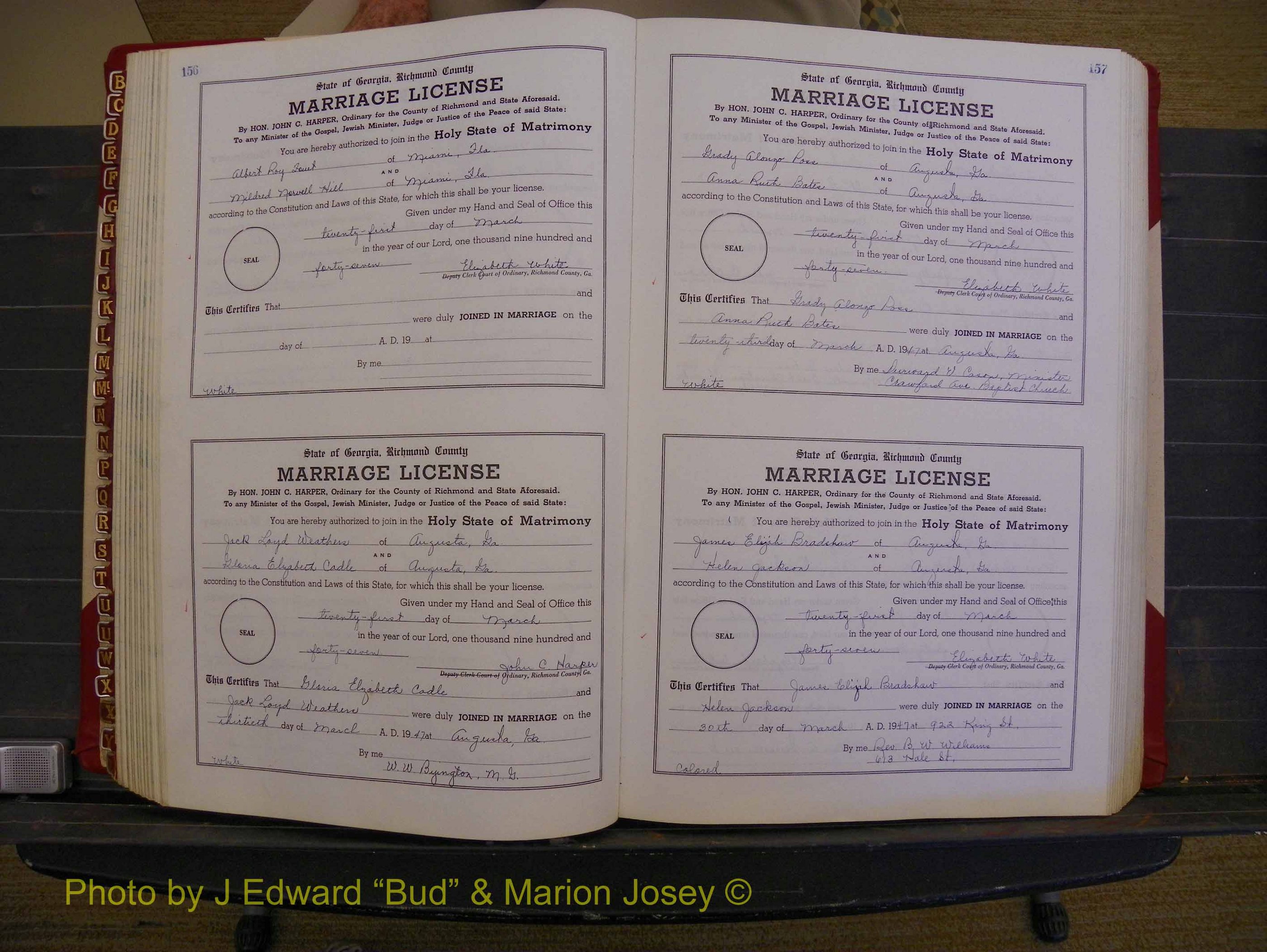 Richmond Marriages, Book XX, 1946-1948 P 156-157.JPG