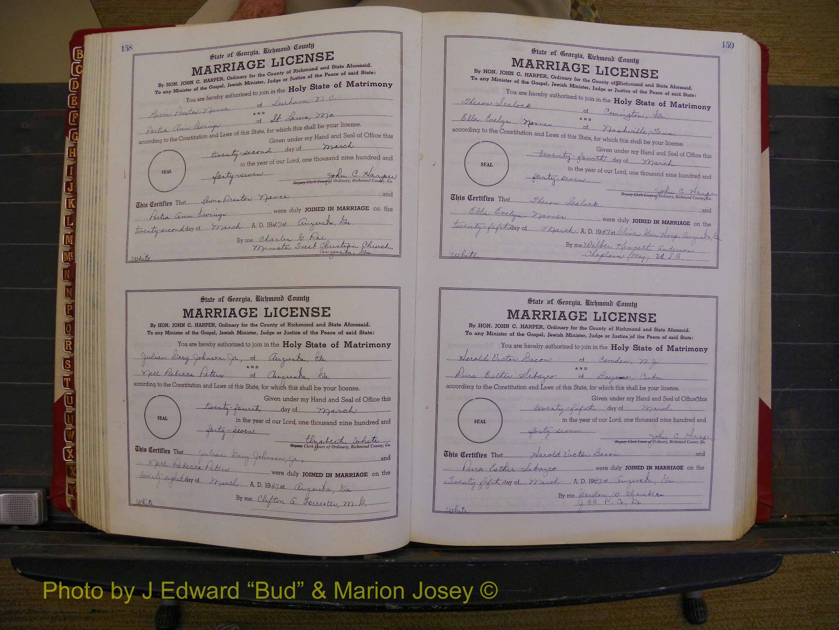 Richmond Marriages, Book XX, 1946-1948 P 158-159.JPG