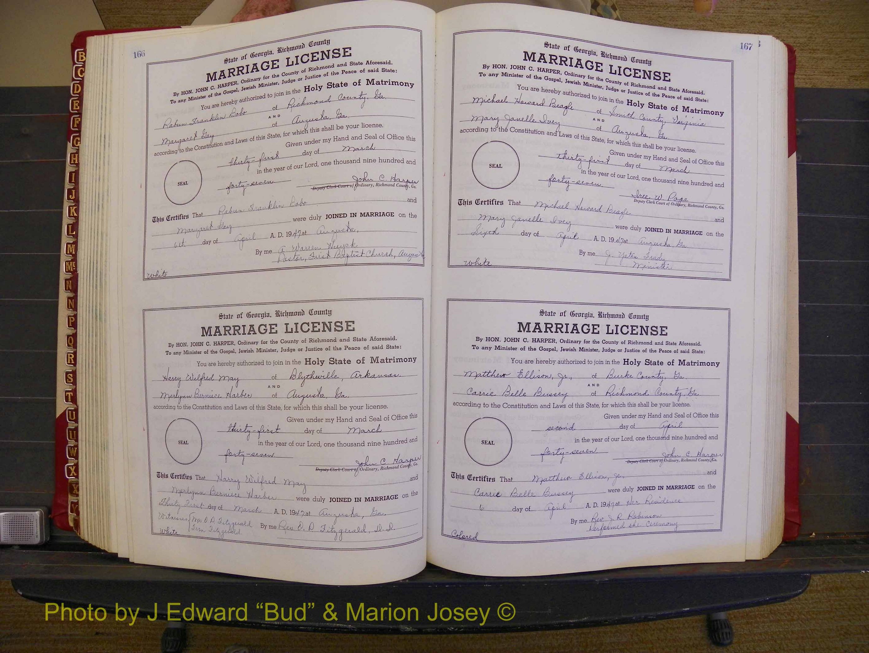 Richmond Marriages, Book XX, 1946-1948 P 166-167.JPG