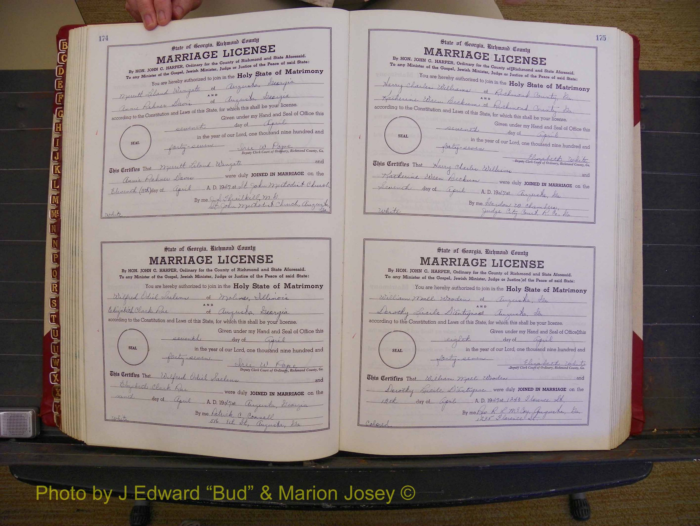 Richmond Marriages, Book XX, 1946-1948 P 174-175.JPG