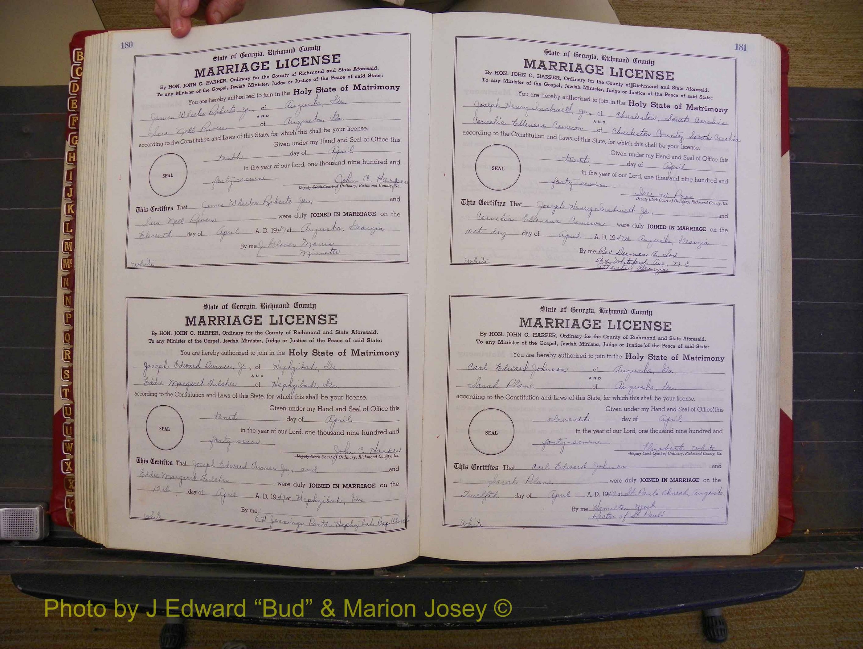 Richmond Marriages, Book XX, 1946-1948 P 180-181.JPG