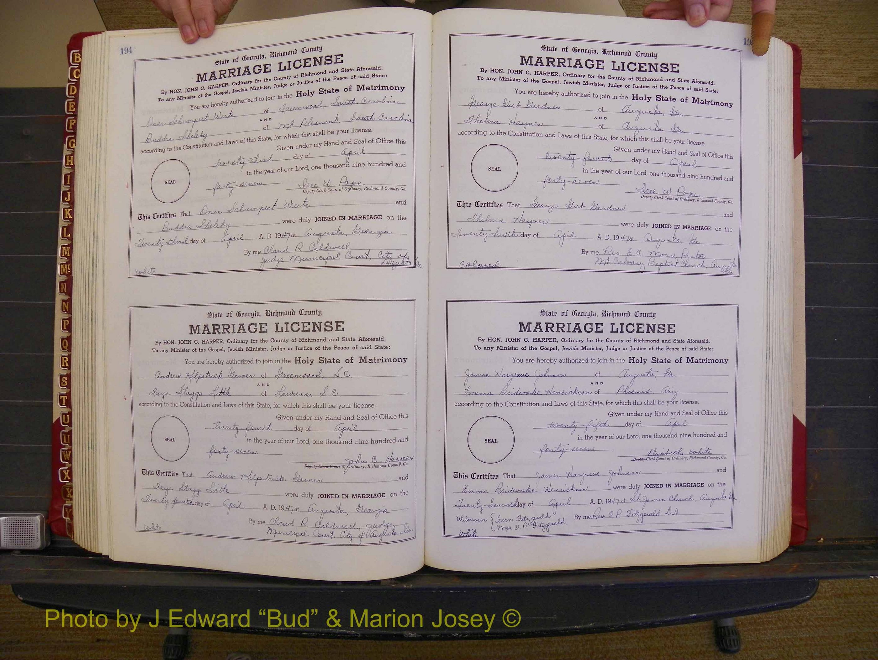 Richmond Marriages, Book XX, 1946-1948 P 194-195.JPG