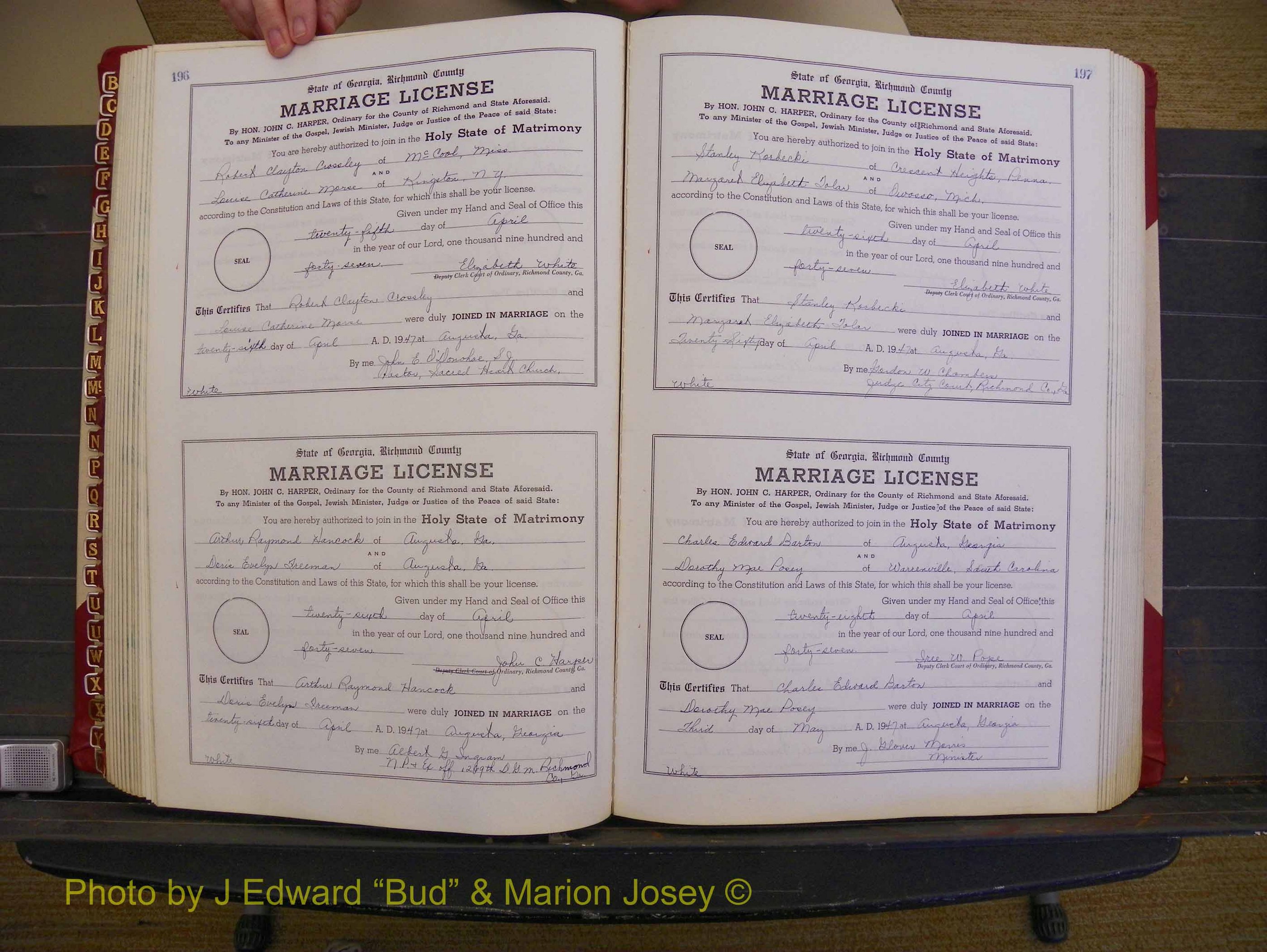 Richmond Marriages, Book XX, 1946-1948 P 196-197.JPG