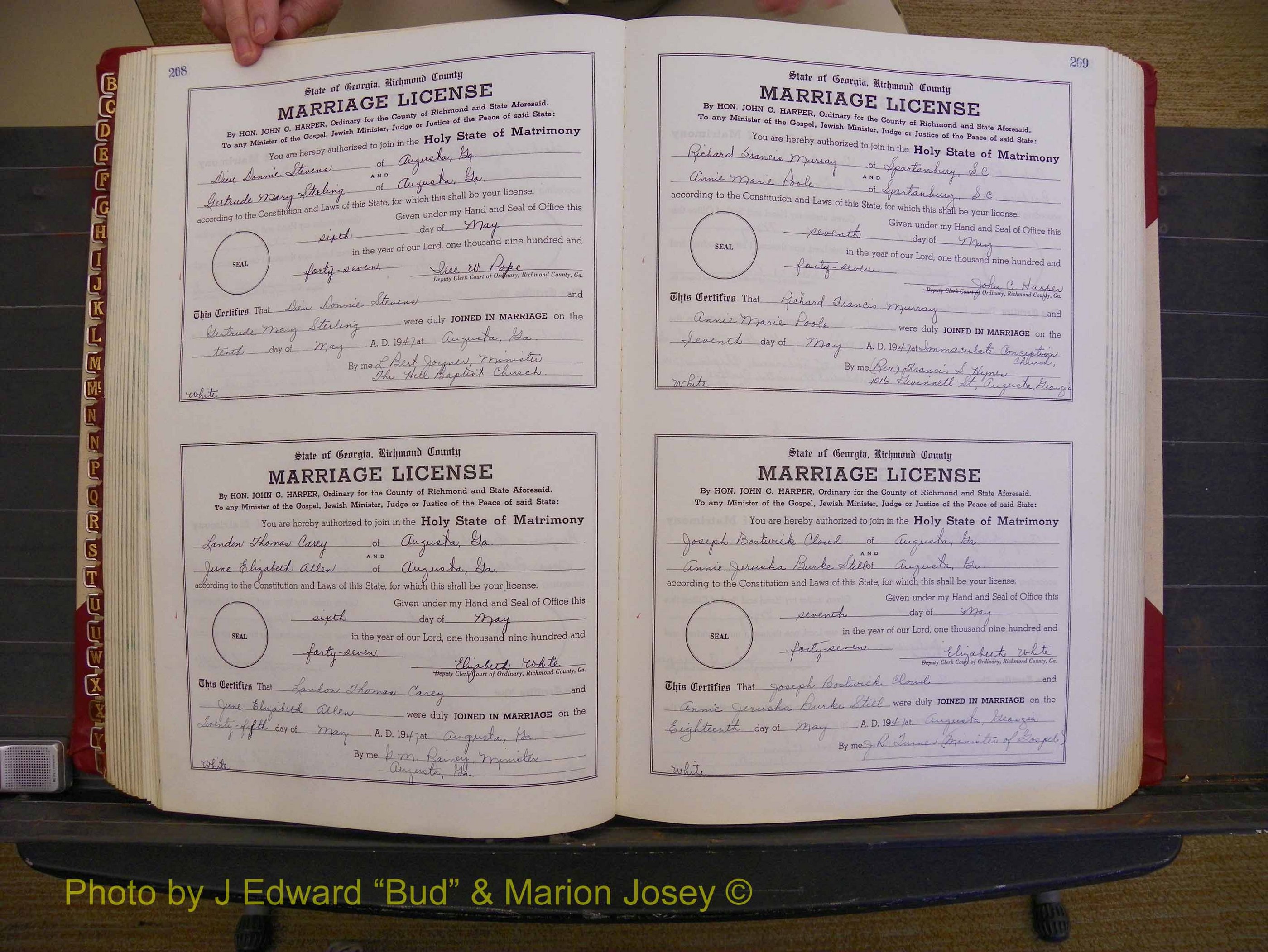 Richmond Marriages, Book XX, 1946-1948 P 208-209.JPG