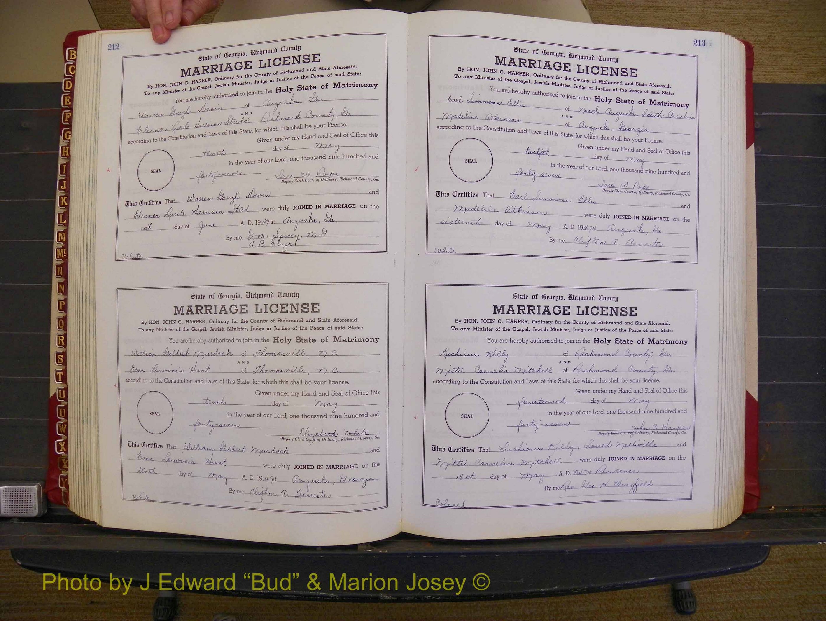 Richmond Marriages, Book XX, 1946-1948 P 212-213.JPG