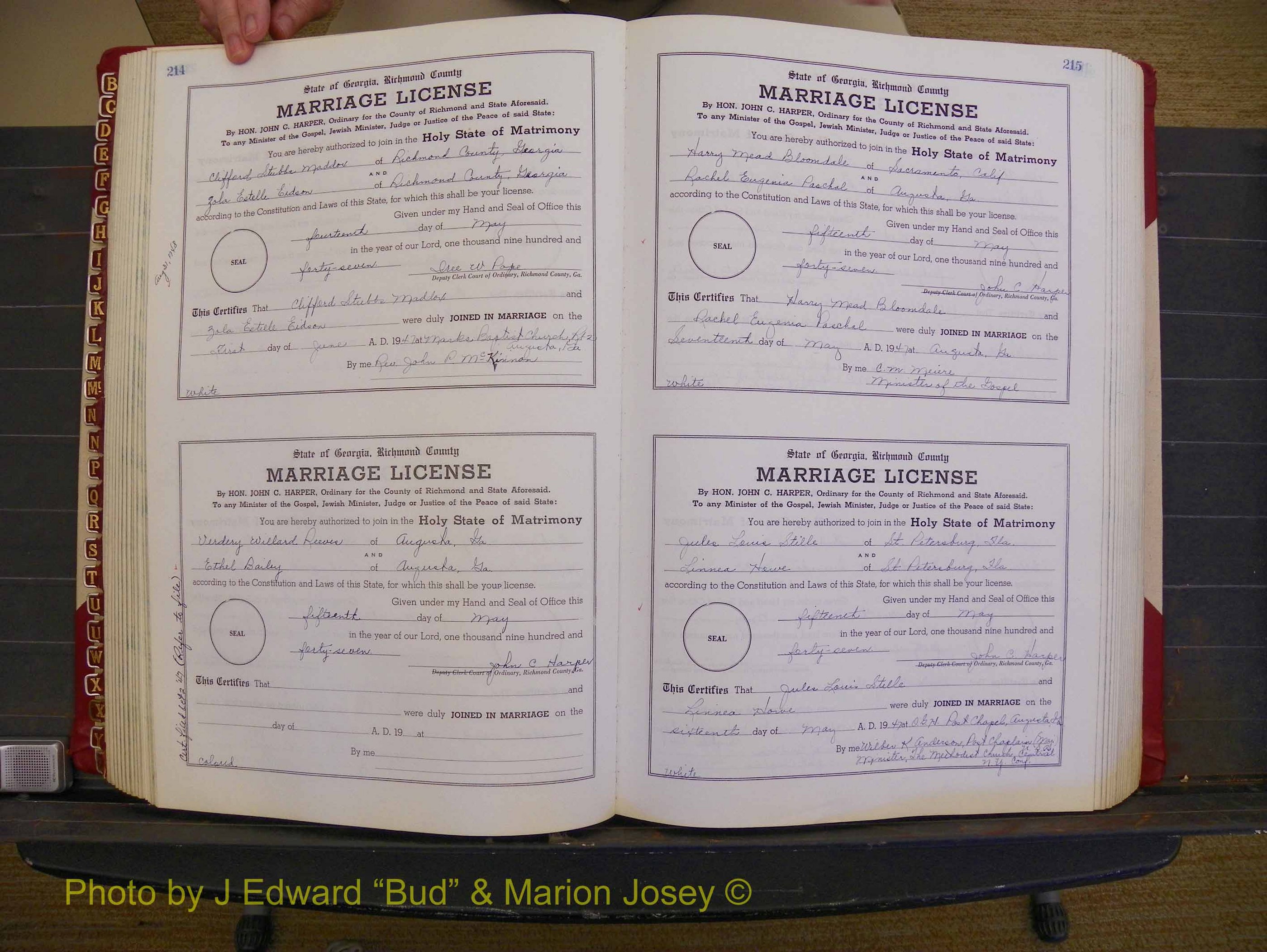Richmond Marriages, Book XX, 1946-1948 P 214-215.JPG