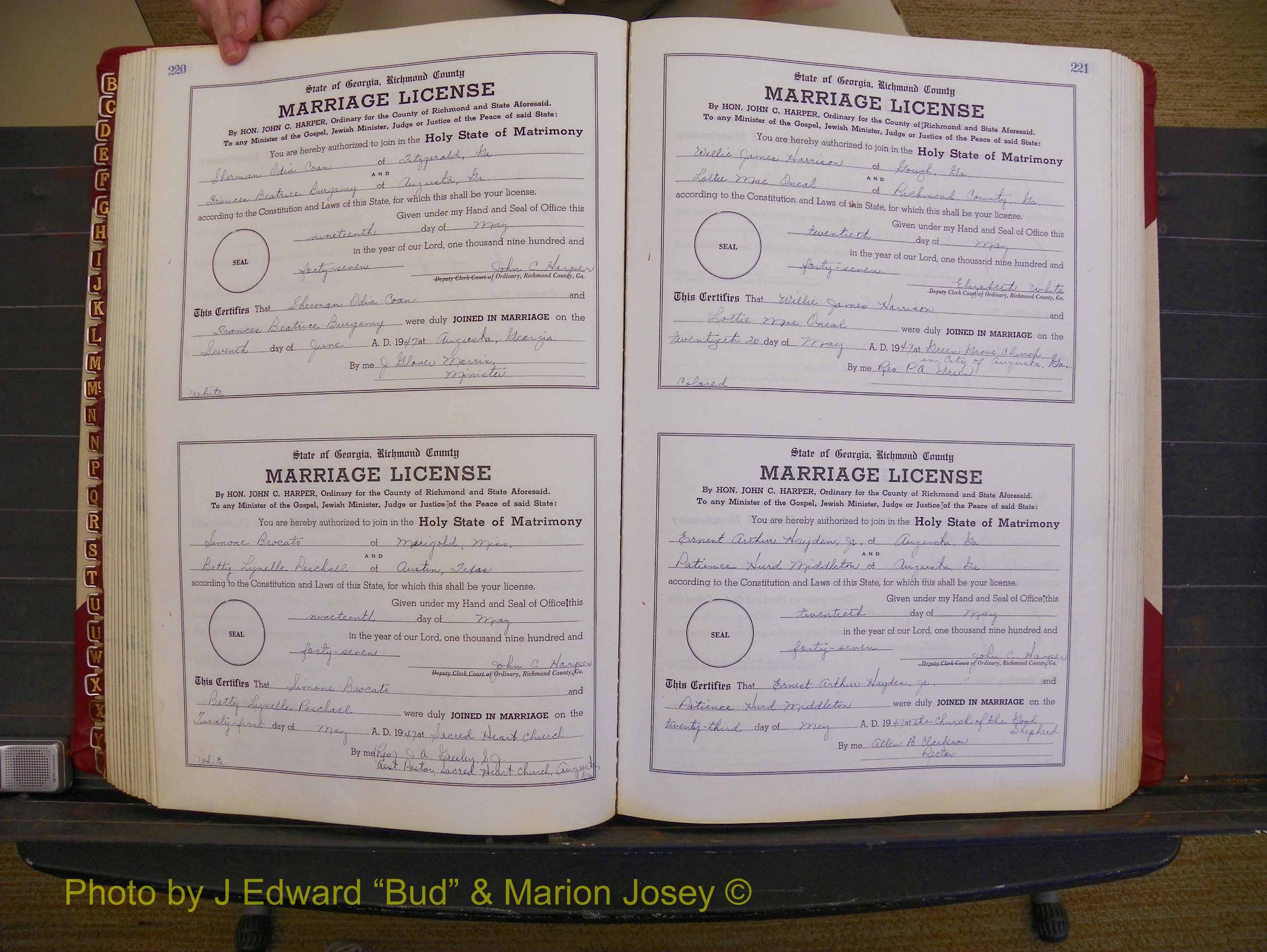 Richmond Marriages, Book XX, 1946-1948 P 220-221.JPG