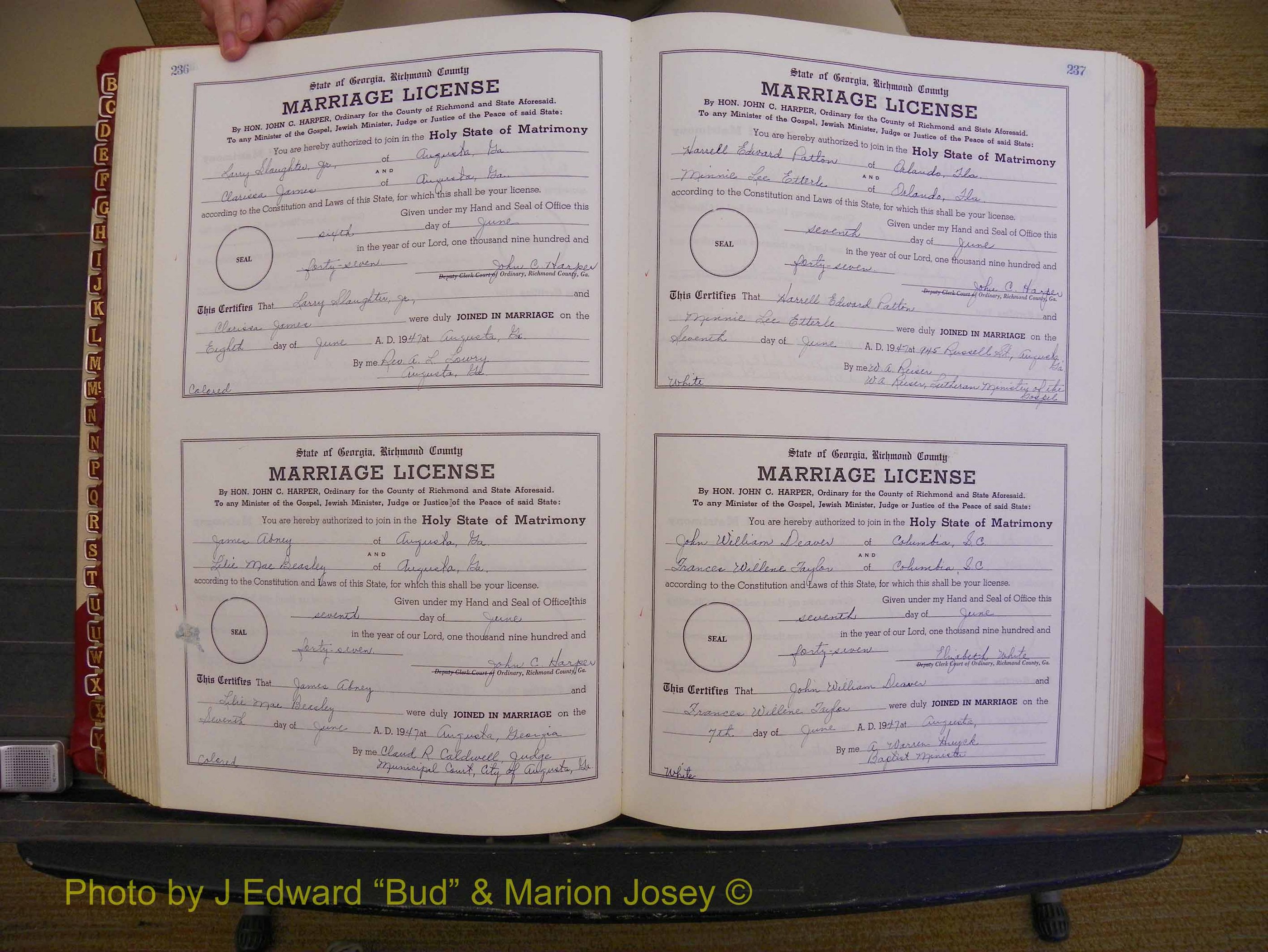 Richmond Marriages, Book XX, 1946-1948 P 236-237.JPG
