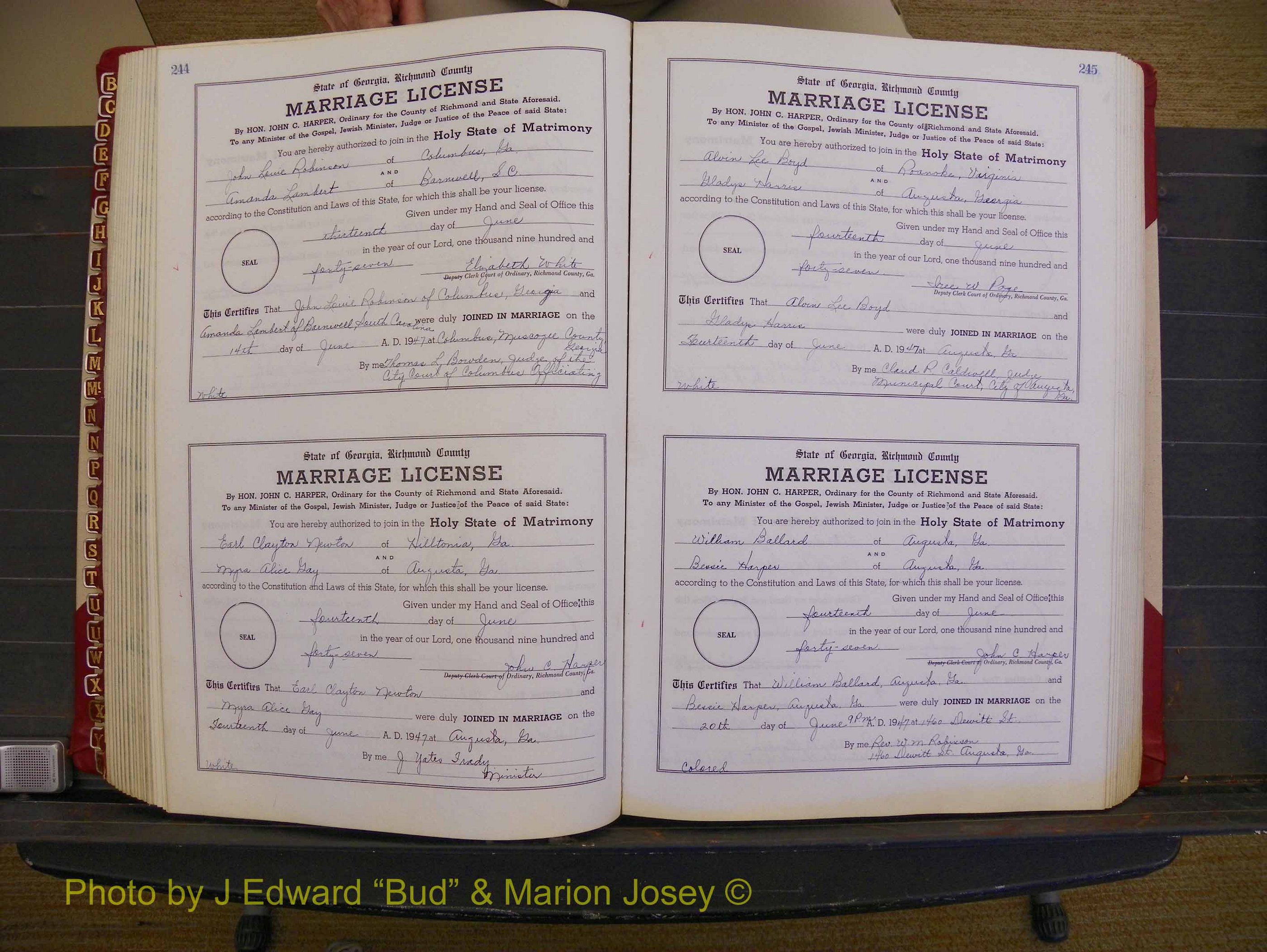 Richmond Marriages, Book XX, 1946-1948 P 244-245.JPG