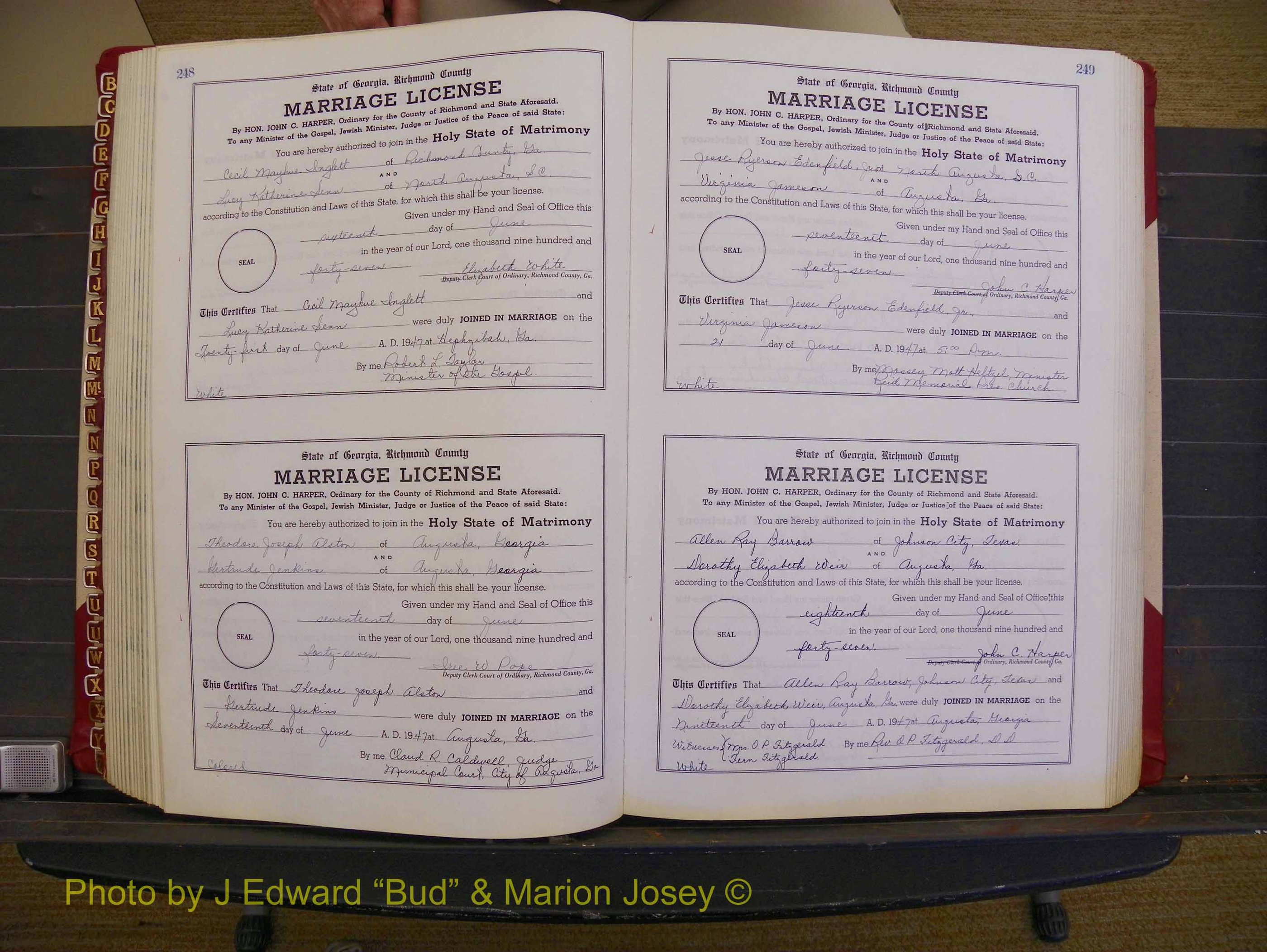 Richmond Marriages, Book XX, 1946-1948 P 248-249.JPG