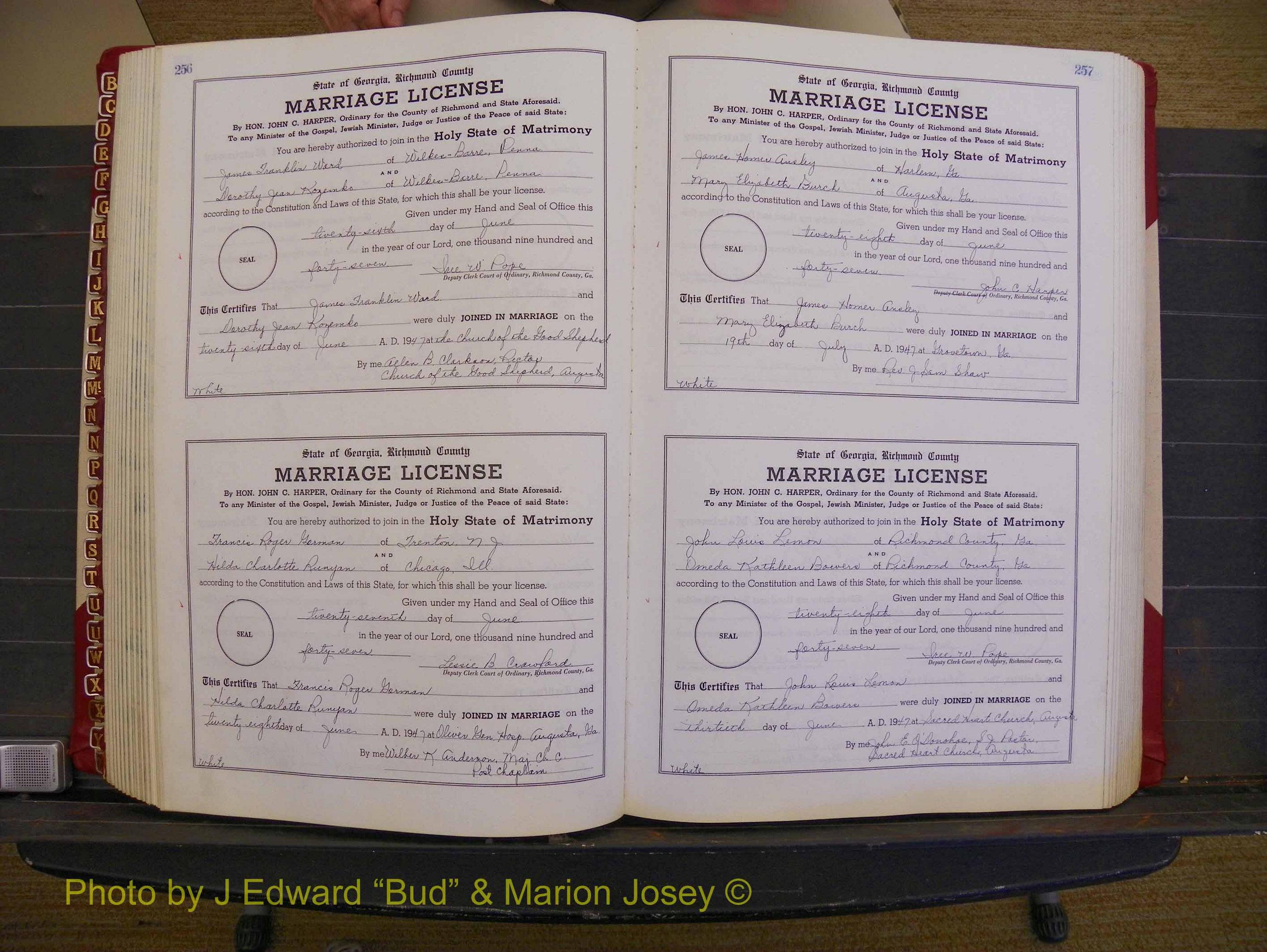 Richmond Marriages, Book XX, 1946-1948 P 256-257.JPG