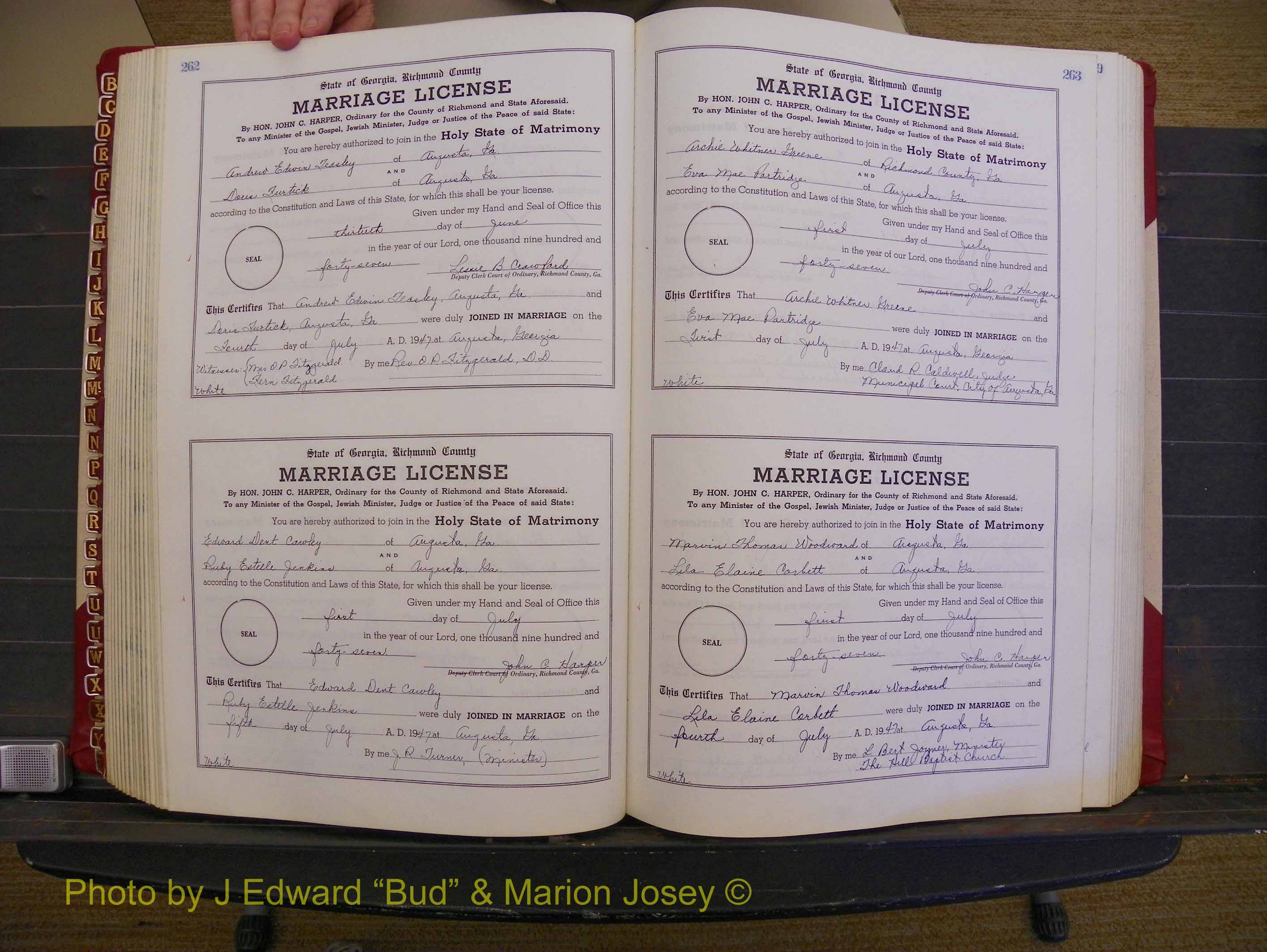 Richmond Marriages, Book XX, 1946-1948 P 262-263.JPG