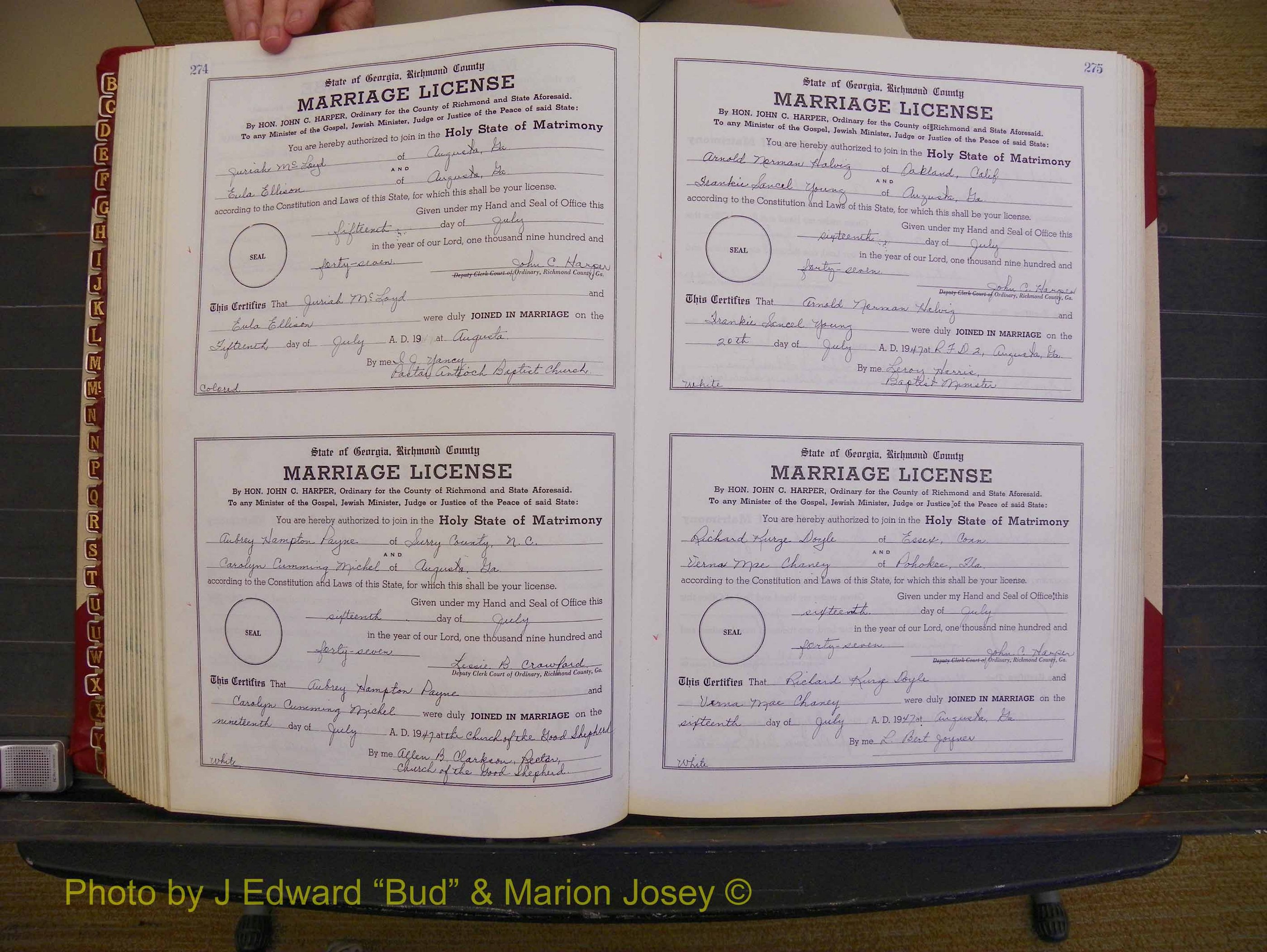 Richmond Marriages, Book XX, 1946-1948 P 274-275.JPG