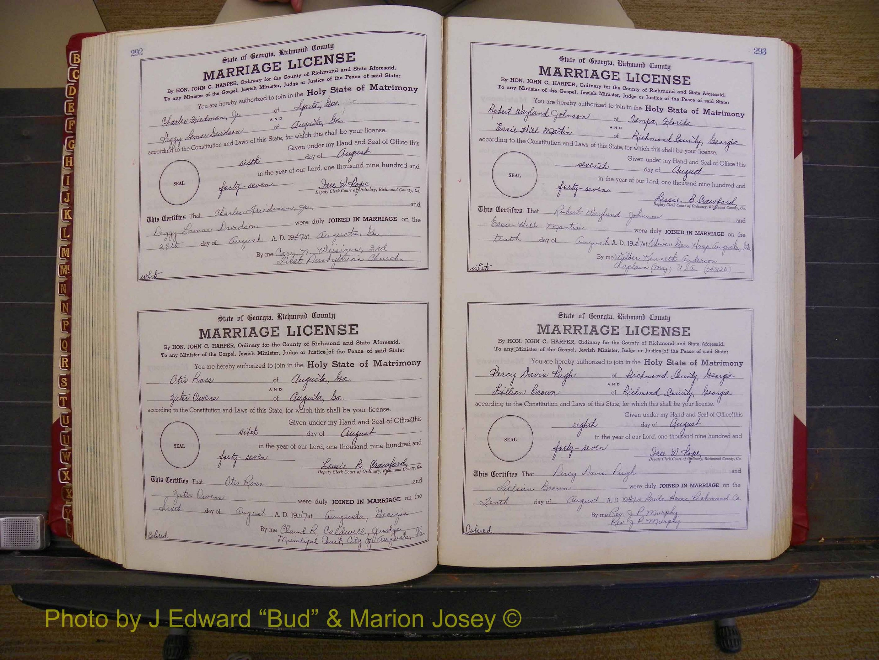 Richmond Marriages, Book XX, 1946-1948 P 292-293.JPG
