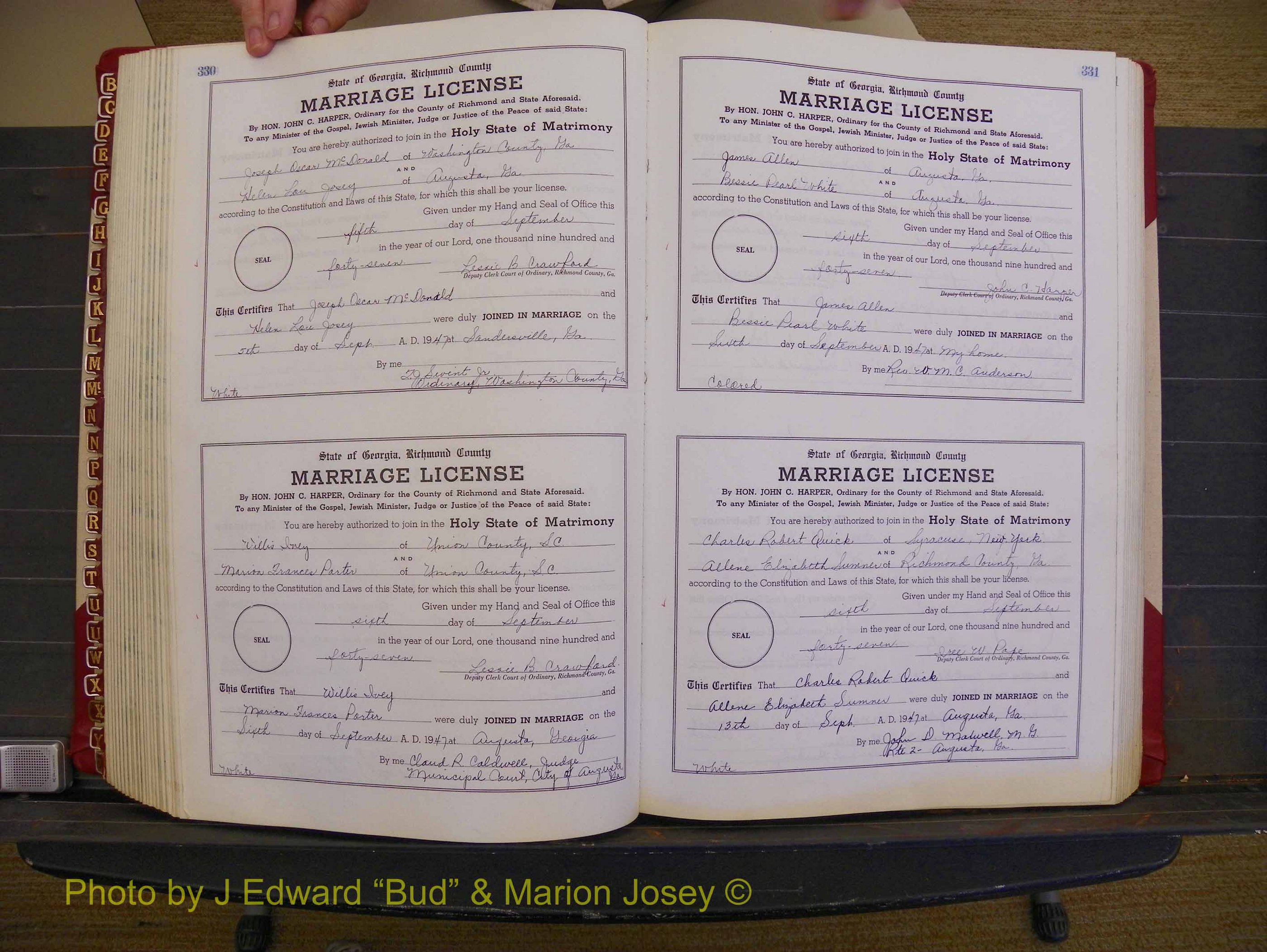Richmond Marriages, Book XX, 1946-1948 P 330-331.JPG