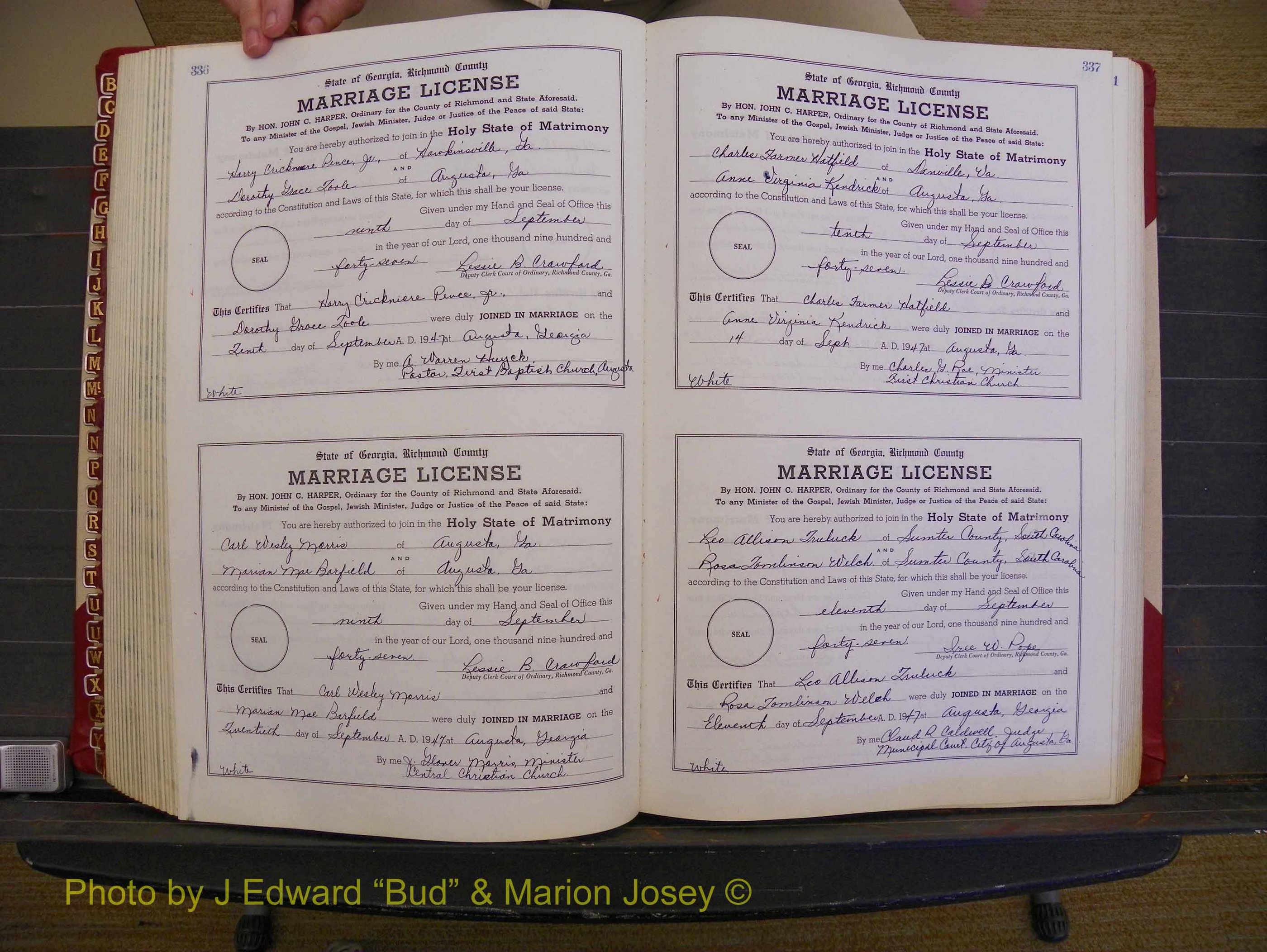 Richmond Marriages, Book XX, 1946-1948 P 336-337.JPG