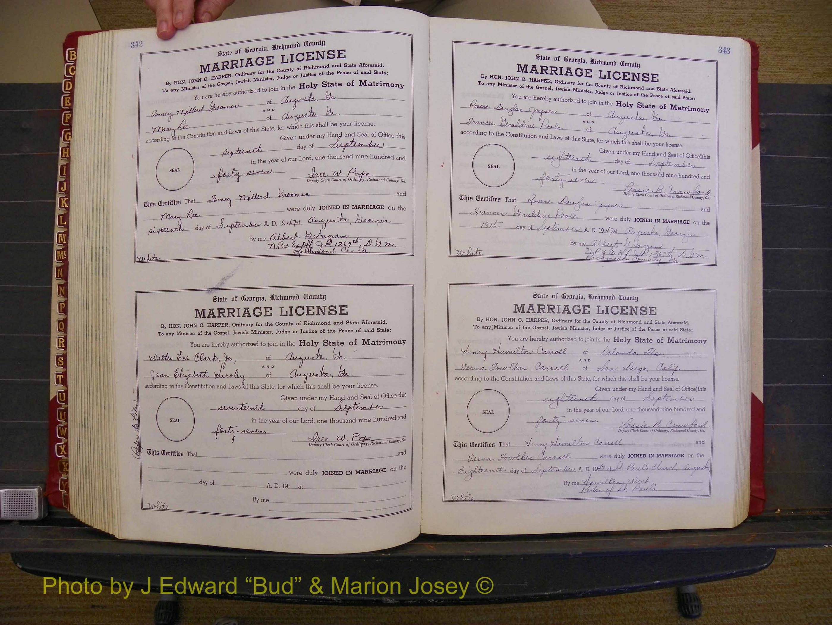 Richmond Marriages, Book XX, 1946-1948 P 342-343.JPG