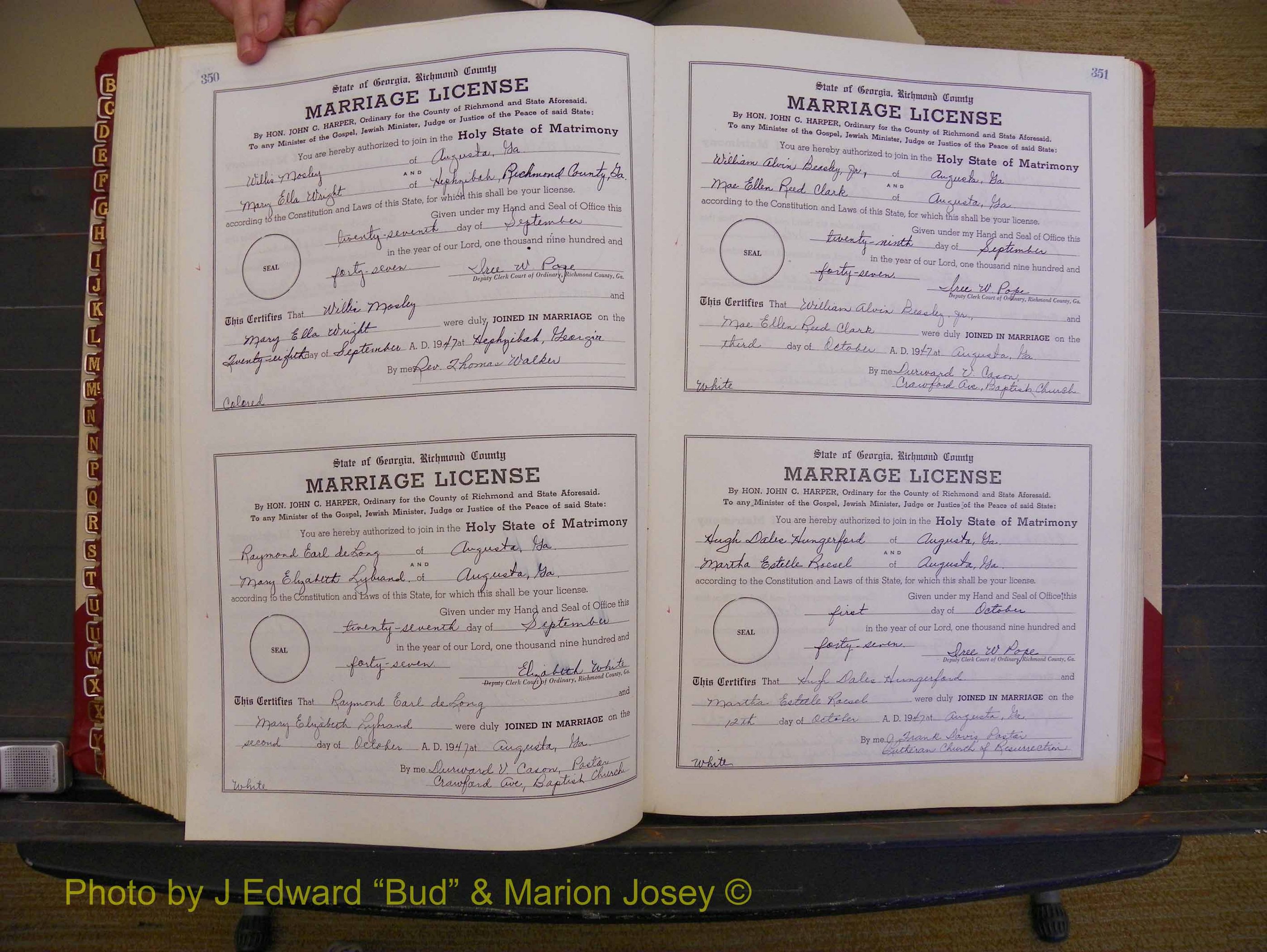 Richmond Marriages, Book XX, 1946-1948 P 350-351.JPG