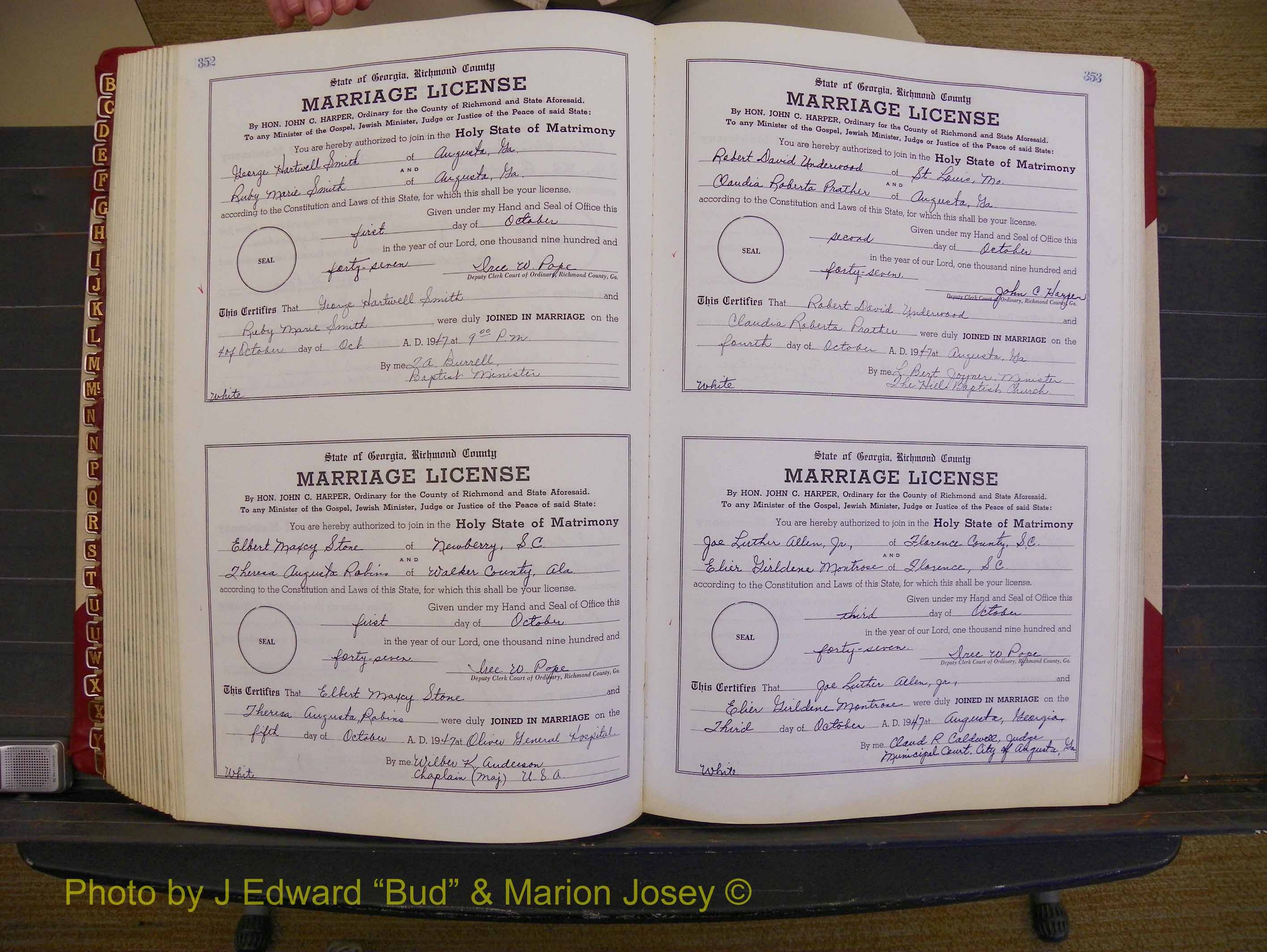 Richmond Marriages, Book XX, 1946-1948 P 352-353.JPG