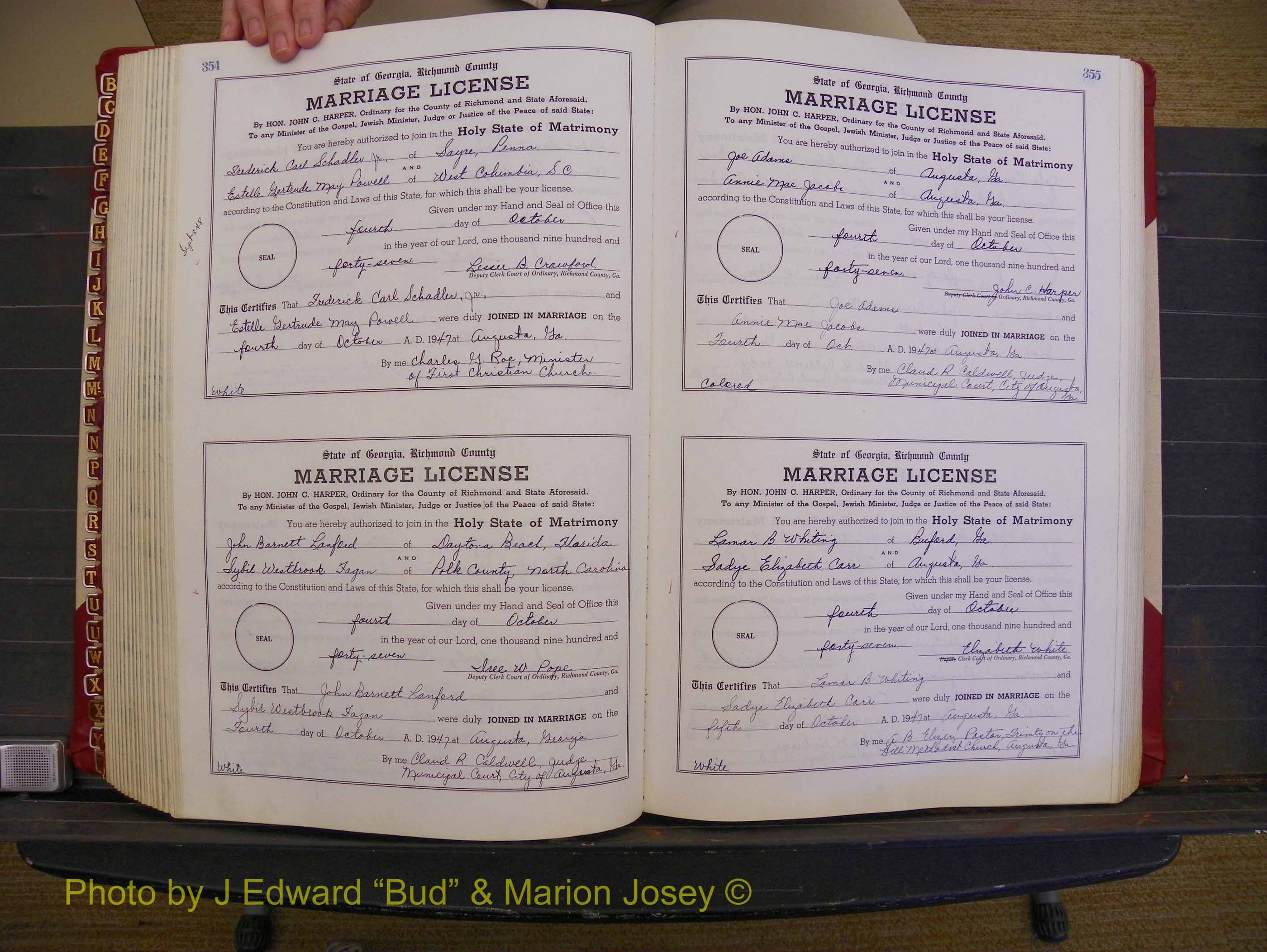 Richmond Marriages, Book XX, 1946-1948 P 354-355.JPG