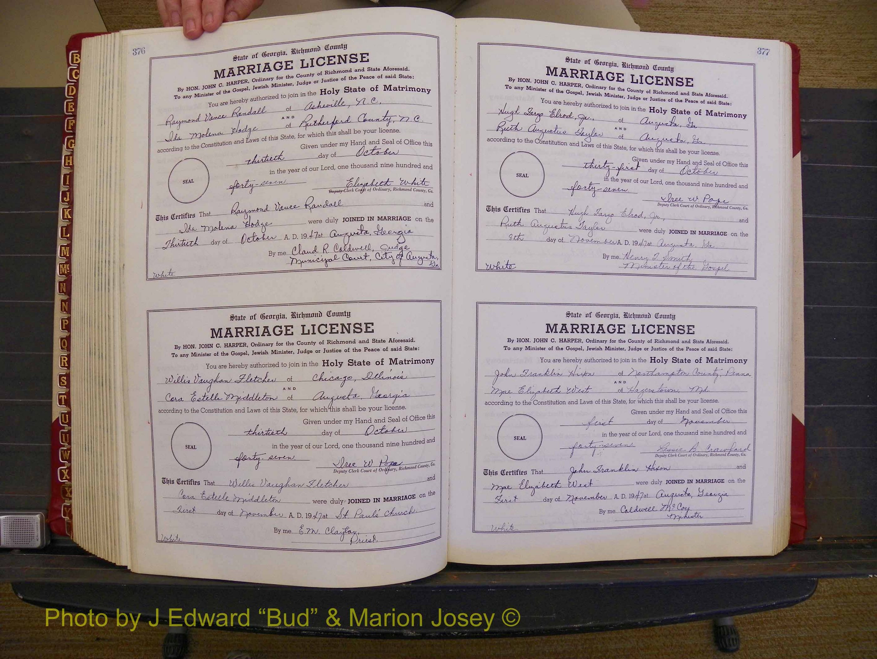 Richmond Marriages, Book XX, 1946-1948 P 376-377.JPG