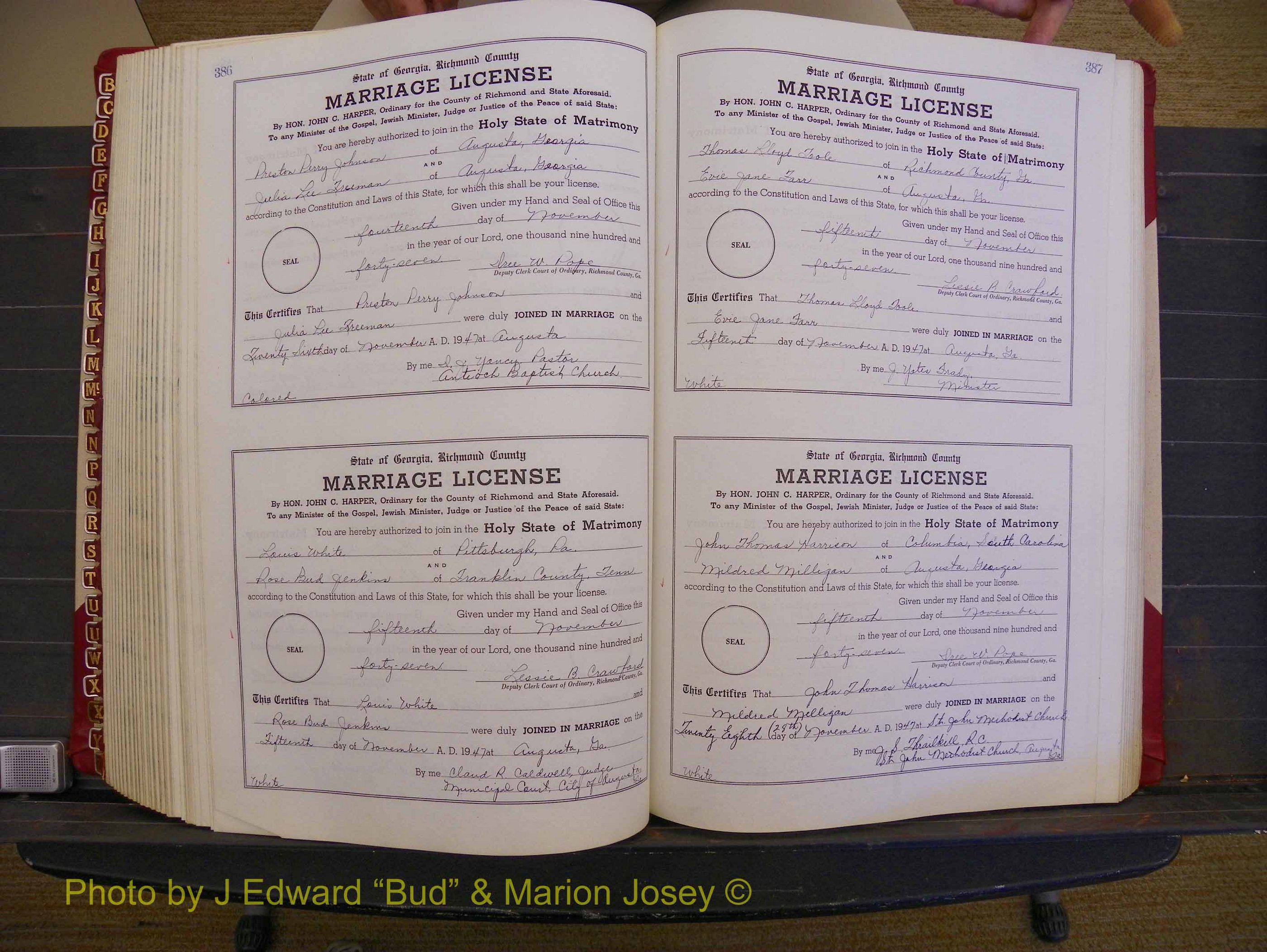 Richmond Marriages, Book XX, 1946-1948 P 386-387.JPG