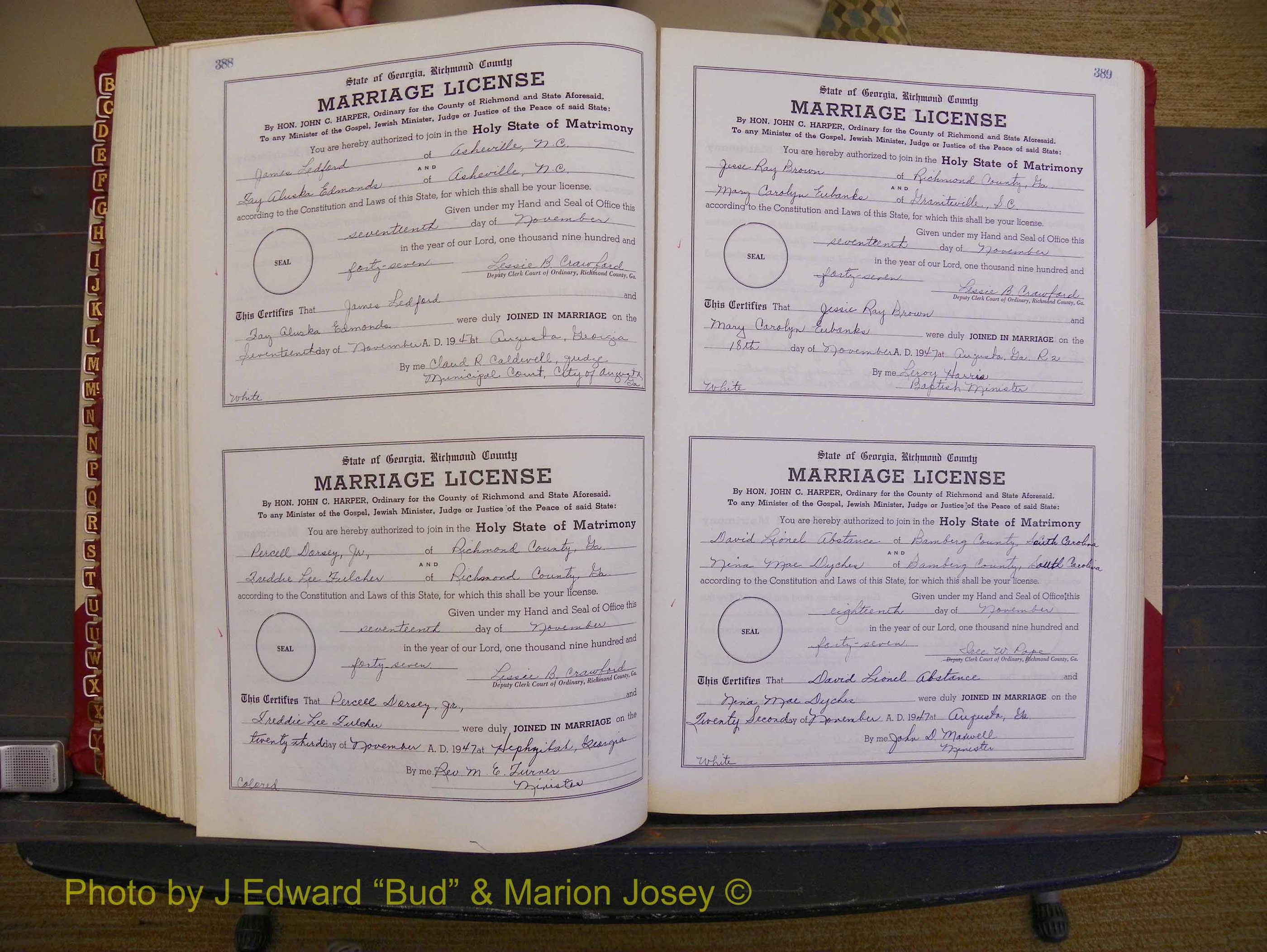 Richmond Marriages, Book XX, 1946-1948 P 388-389.JPG