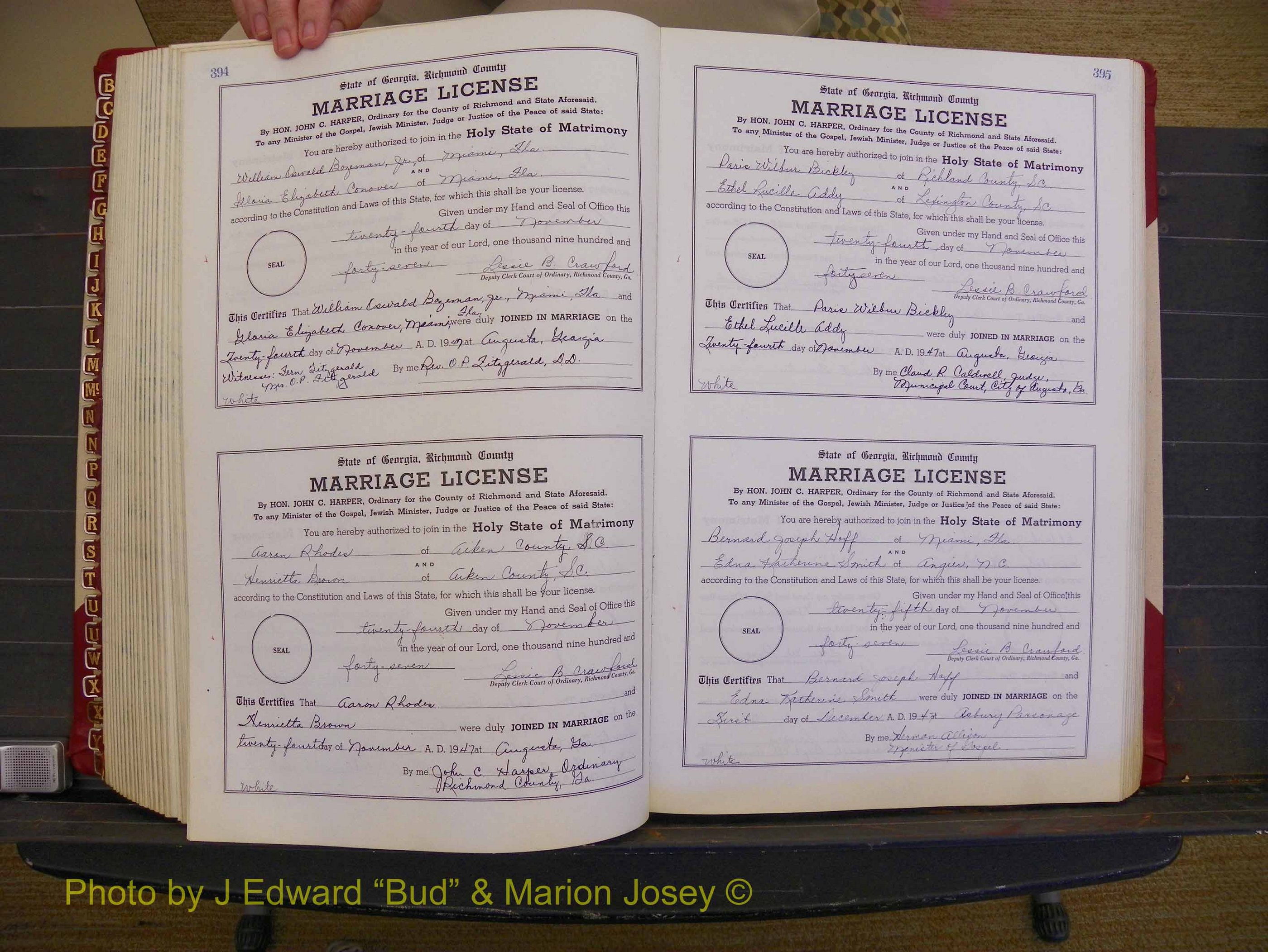 Richmond Marriages, Book XX, 1946-1948 P 394-395.JPG