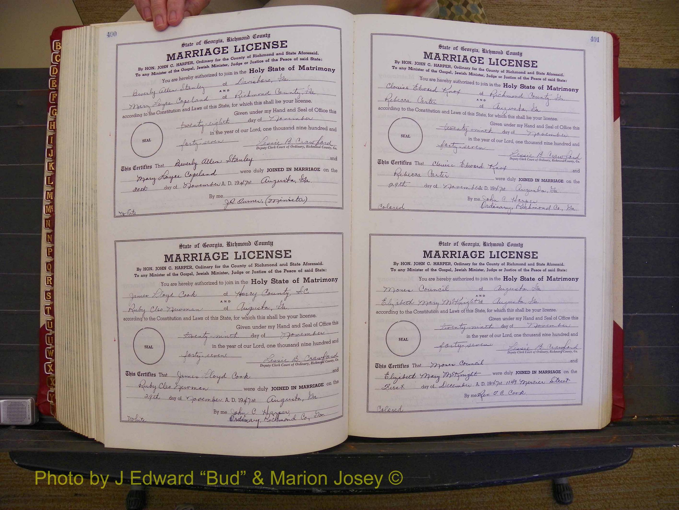 Richmond Marriages, Book XX, 1946-1948 P 400-401.JPG
