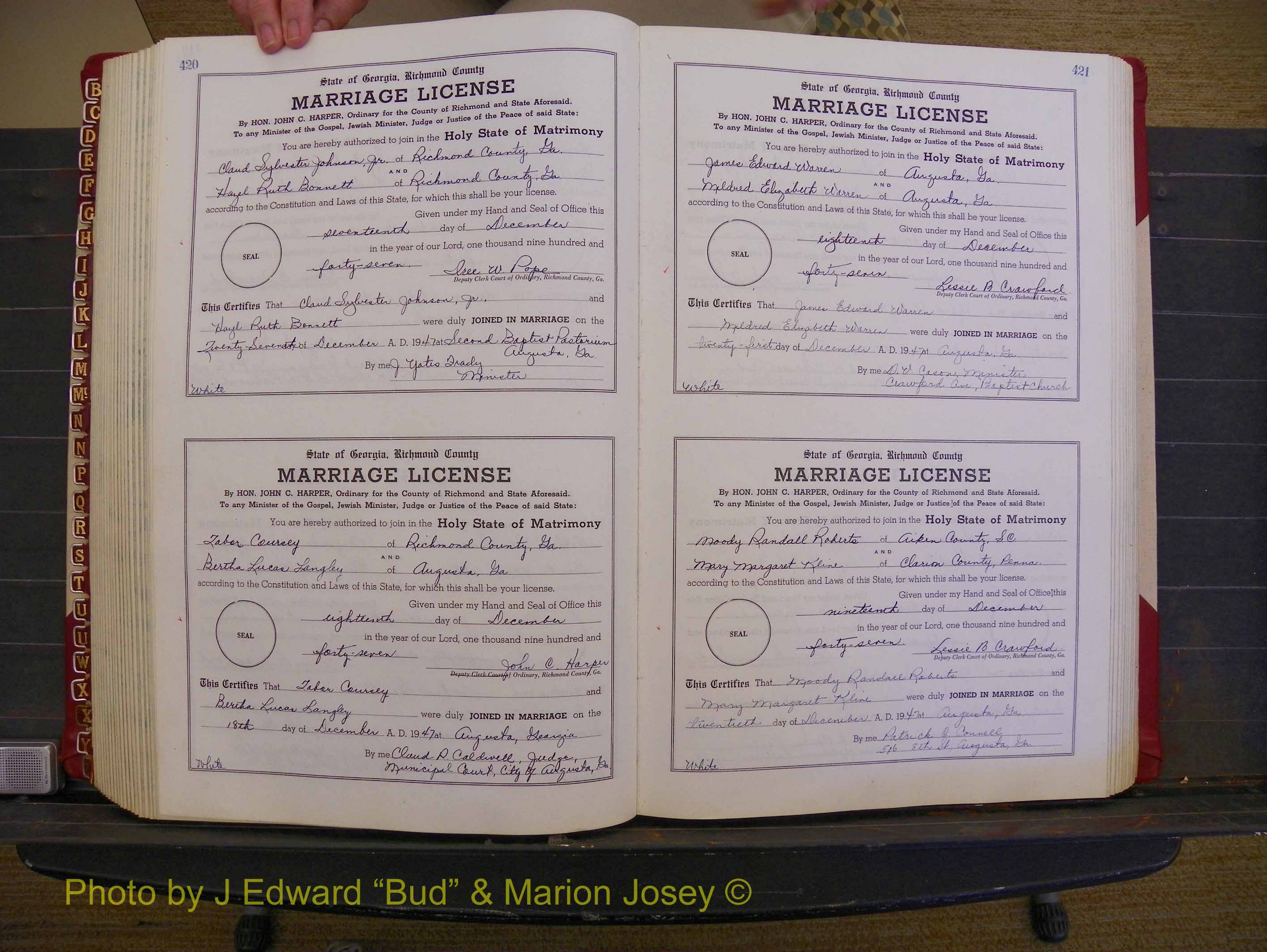 Richmond Marriages, Book XX, 1946-1948 P 420-421.JPG