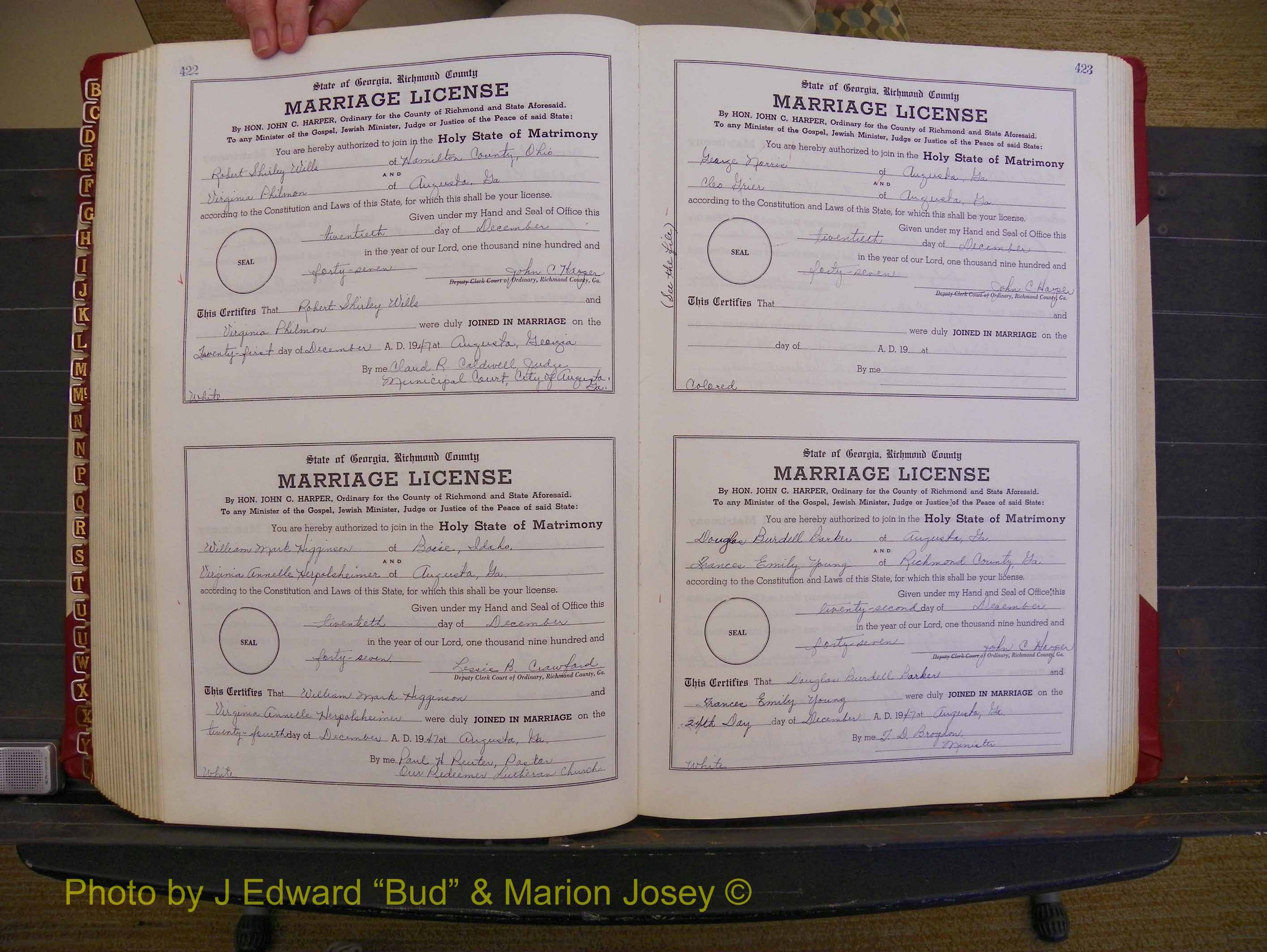 Richmond Marriages, Book XX, 1946-1948 P 422-423.JPG