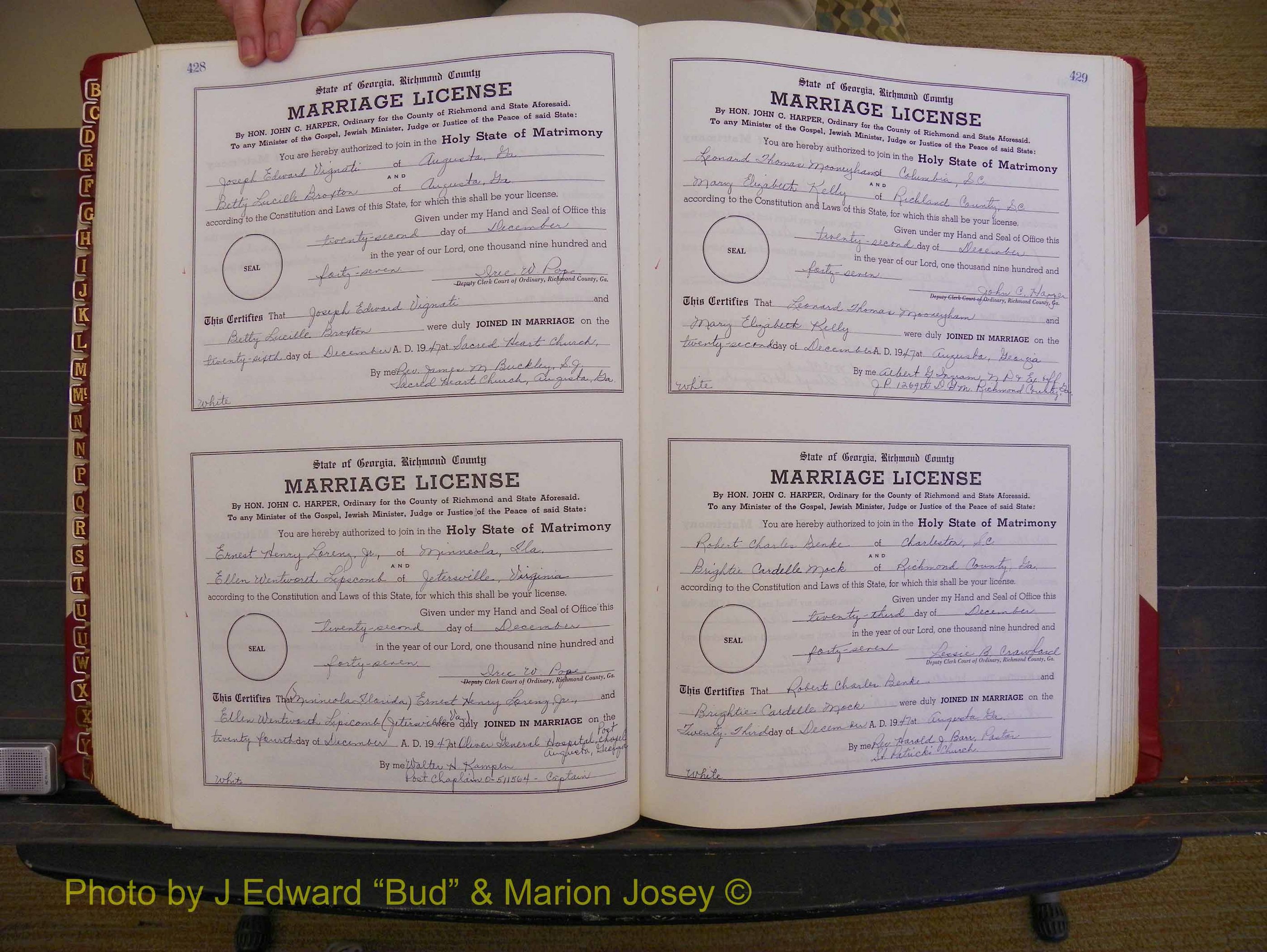 Richmond Marriages, Book XX, 1946-1948 P 428-429.JPG