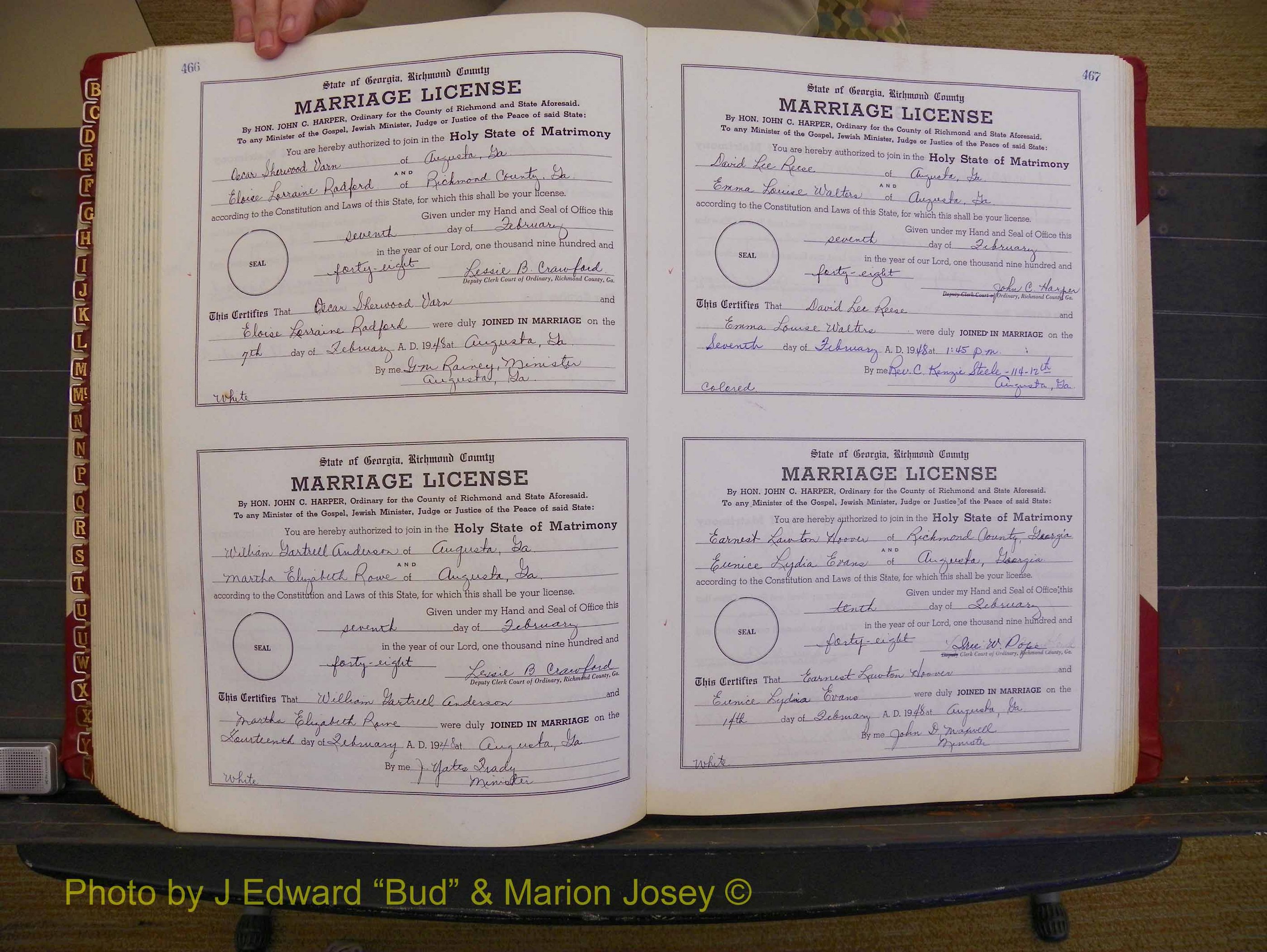 Richmond Marriages, Book XX, 1946-1948 P 466-467.JPG
